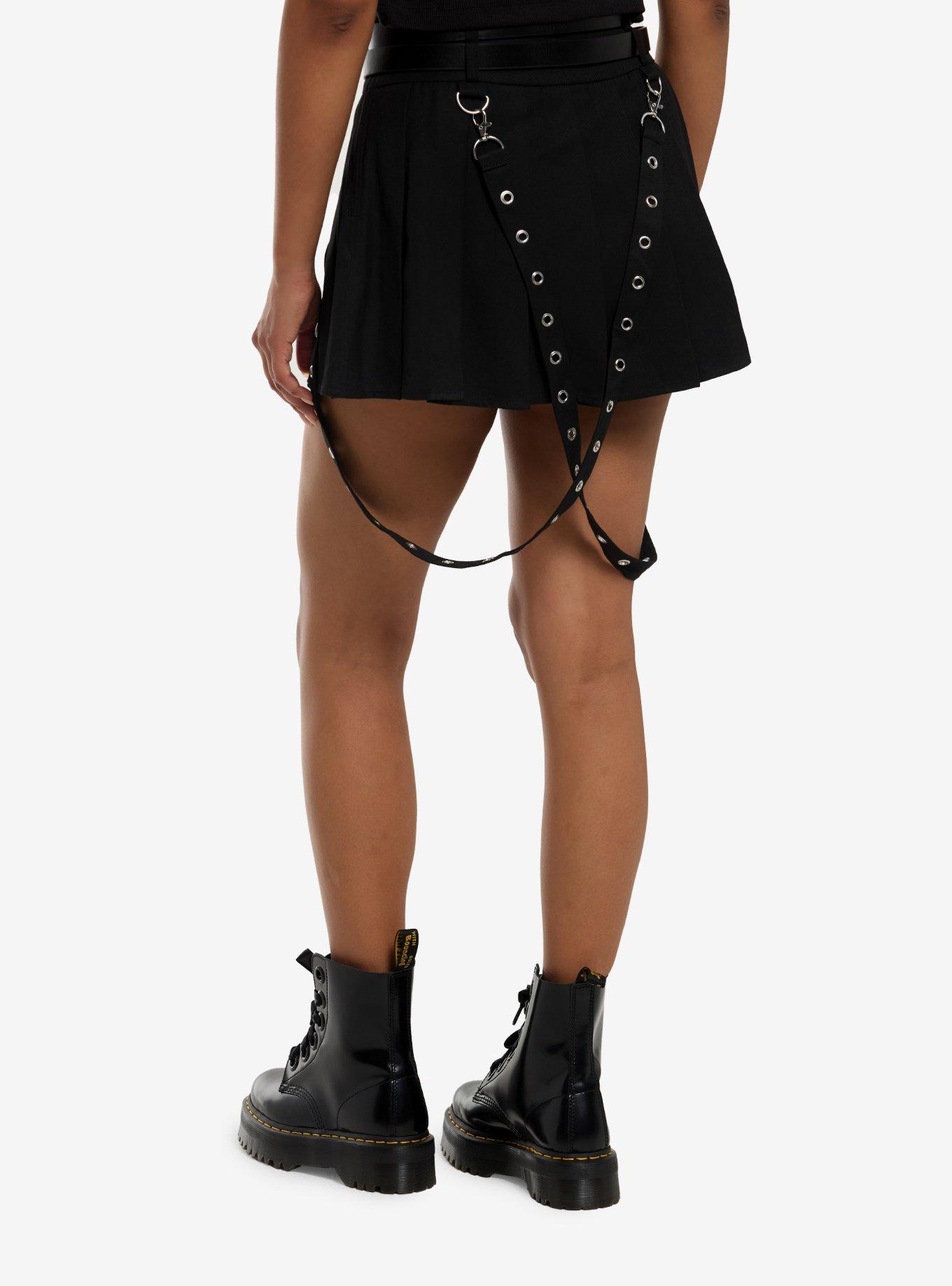 Social Collision Black Suspender Belted Pleated Skirt, , hi-res