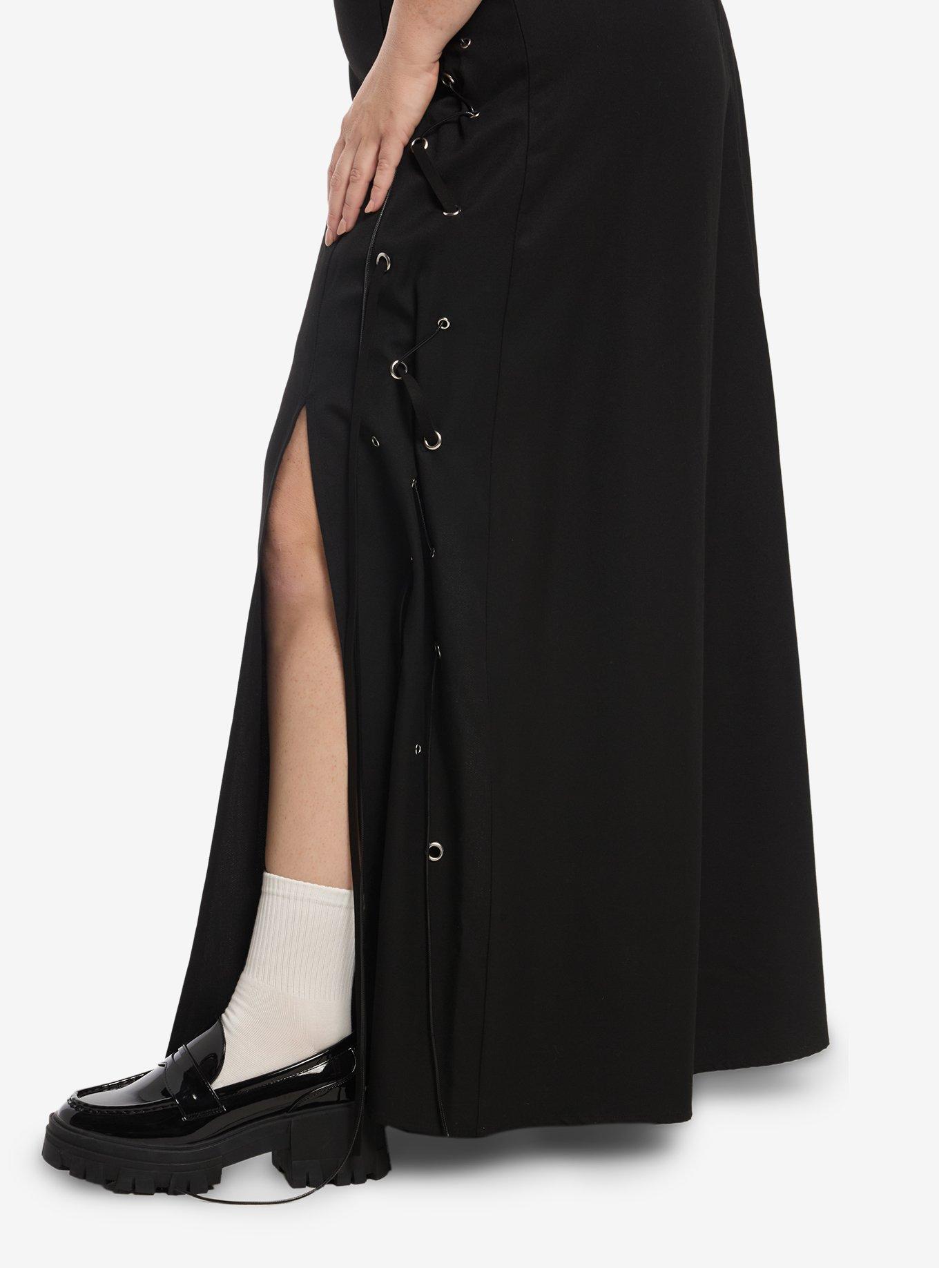 Social Collision Black Lace-Up Slit Maxi Skirt Plus Size, MULTI, alternate