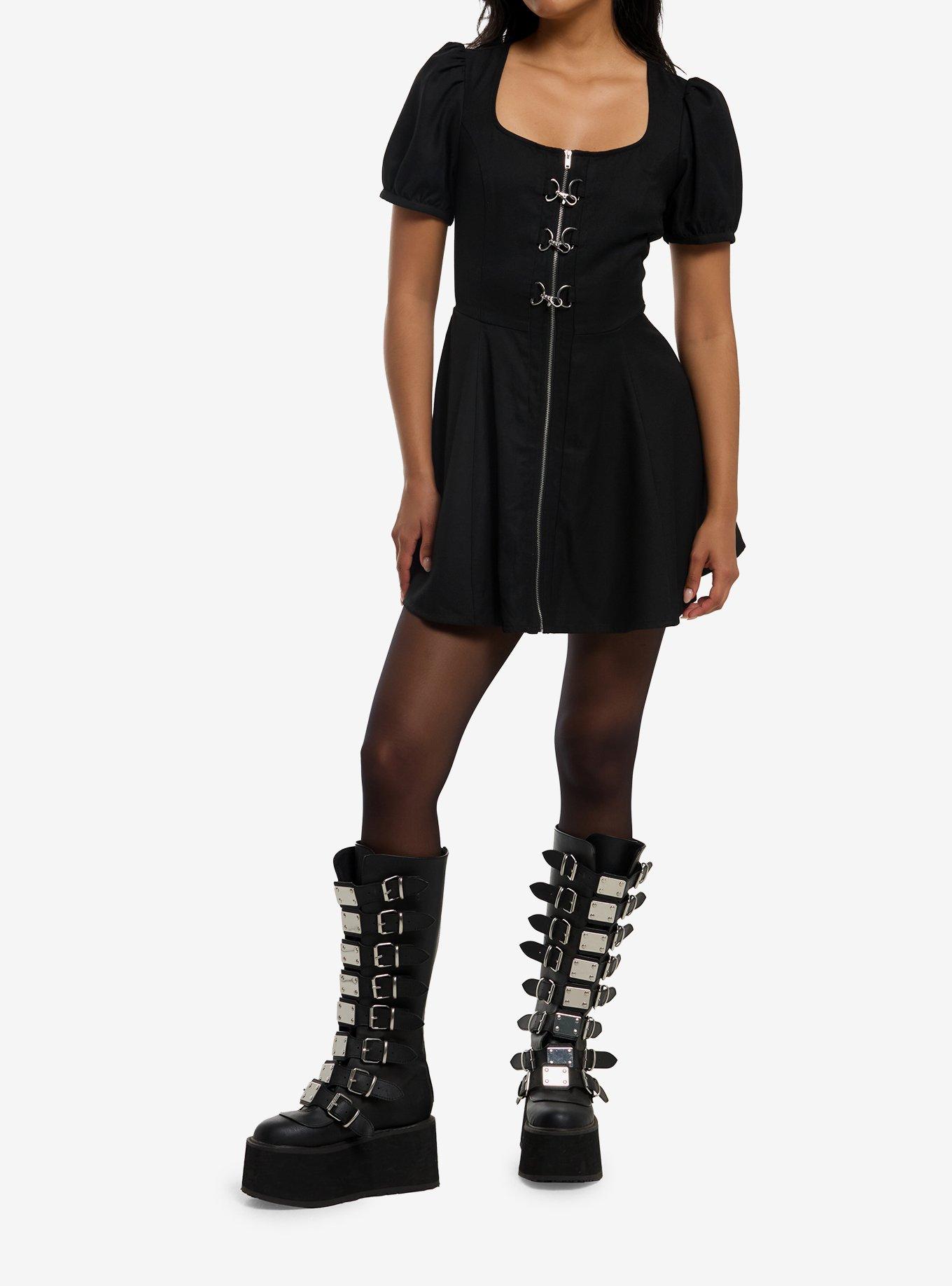 Social Collision Black Hardware Puff-Sleeve Mini Dress, , hi-res