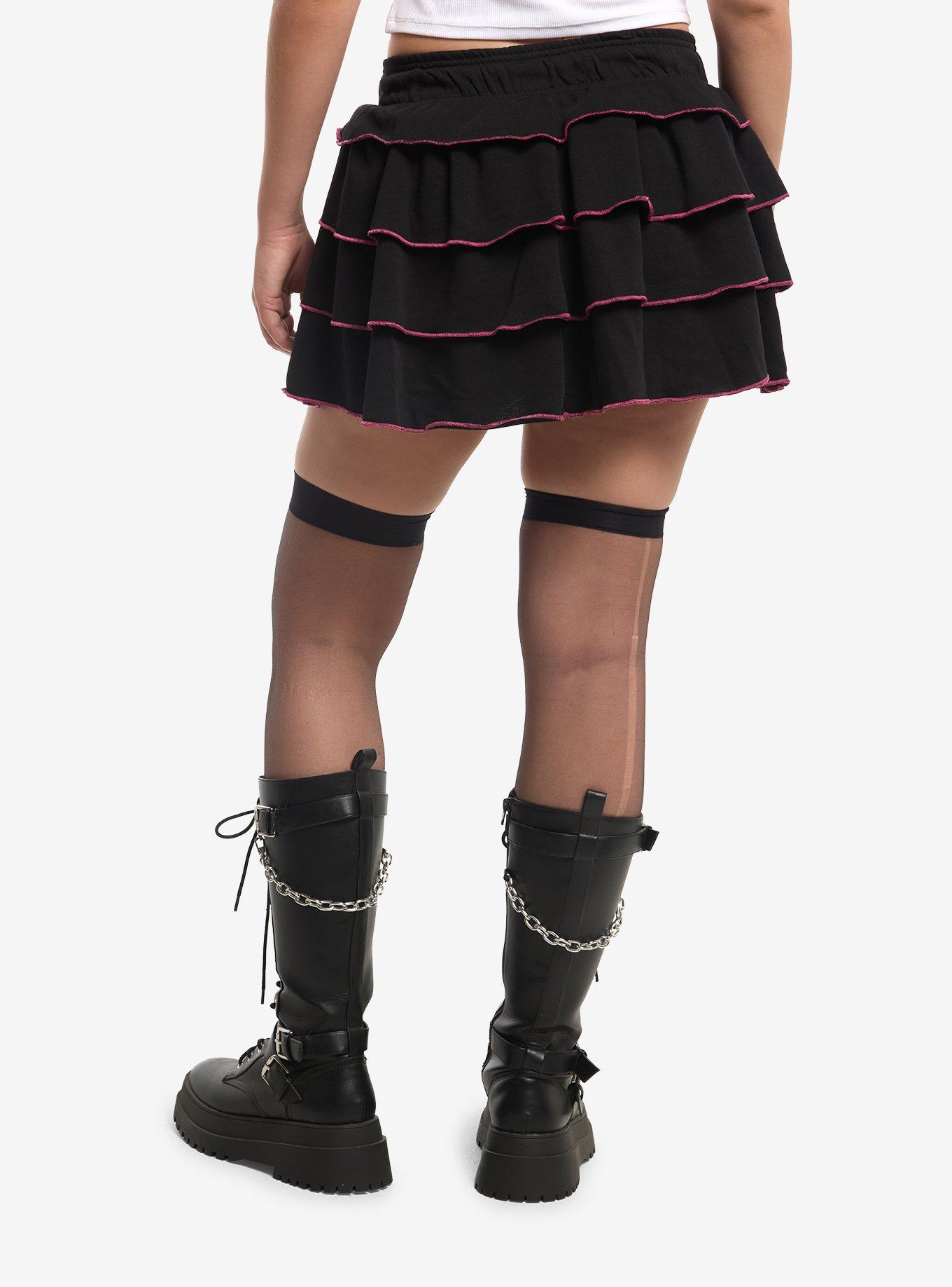 Sweet Society Black & Pink Ruffle Mini Skort, , hi-res
