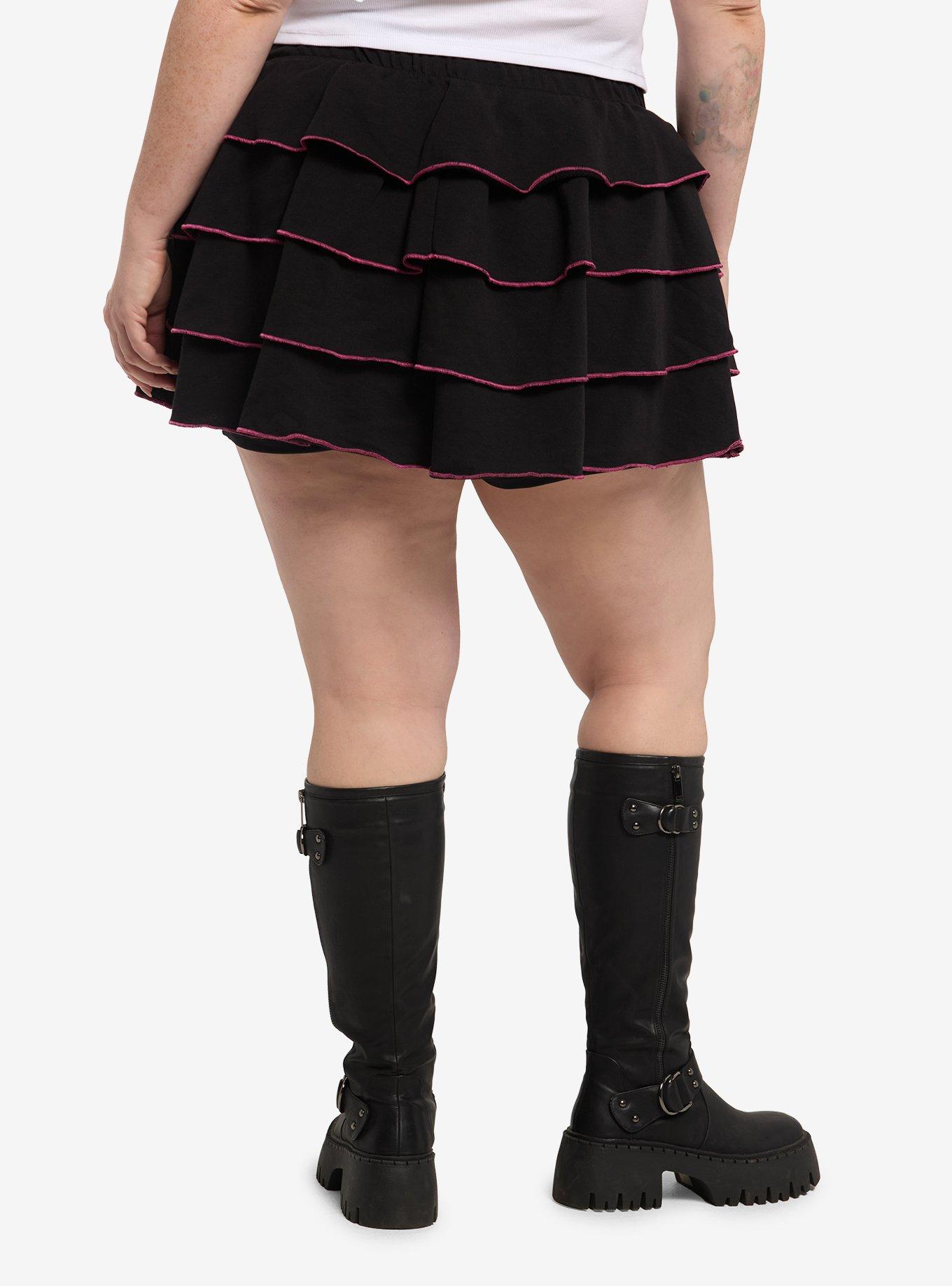 Sweet Society Black & Pink Ruffle Mini Skort Plus Size, , hi-res