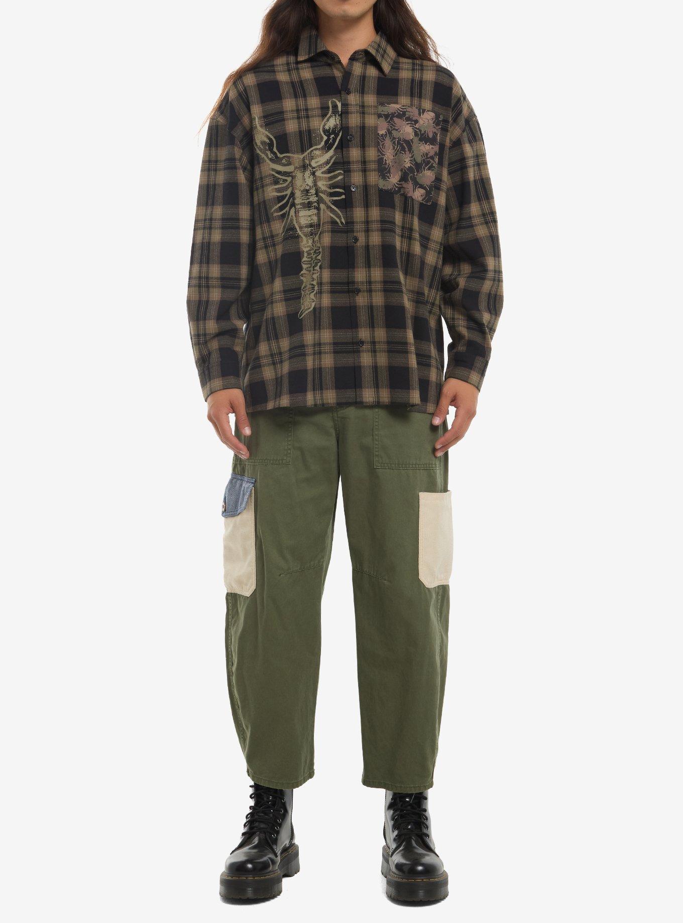 Insect Camouflage & Plaid Woven Button-Up, , hi-res