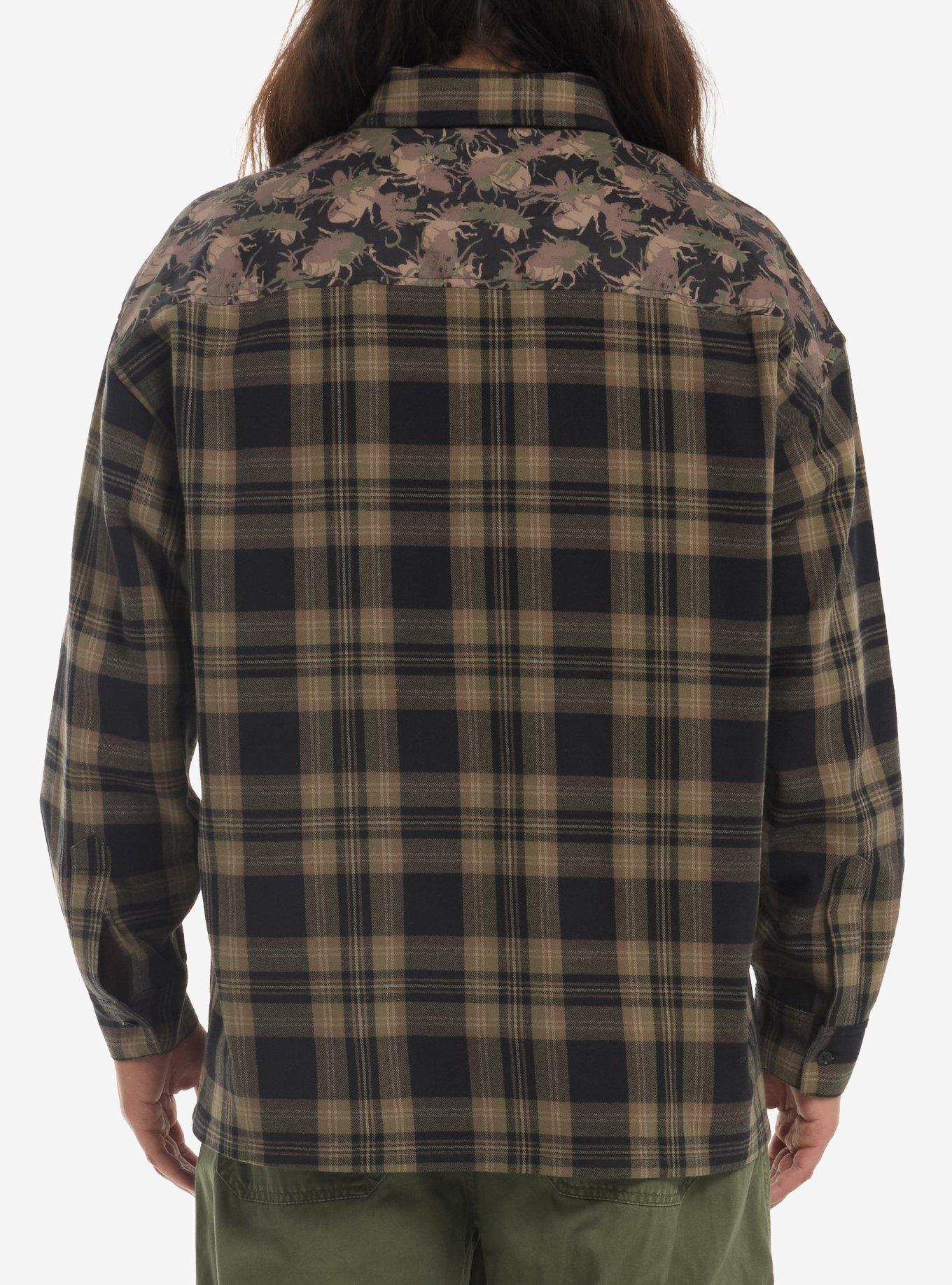Insect Camouflage & Plaid Woven Button-Up, MULTI, alternate