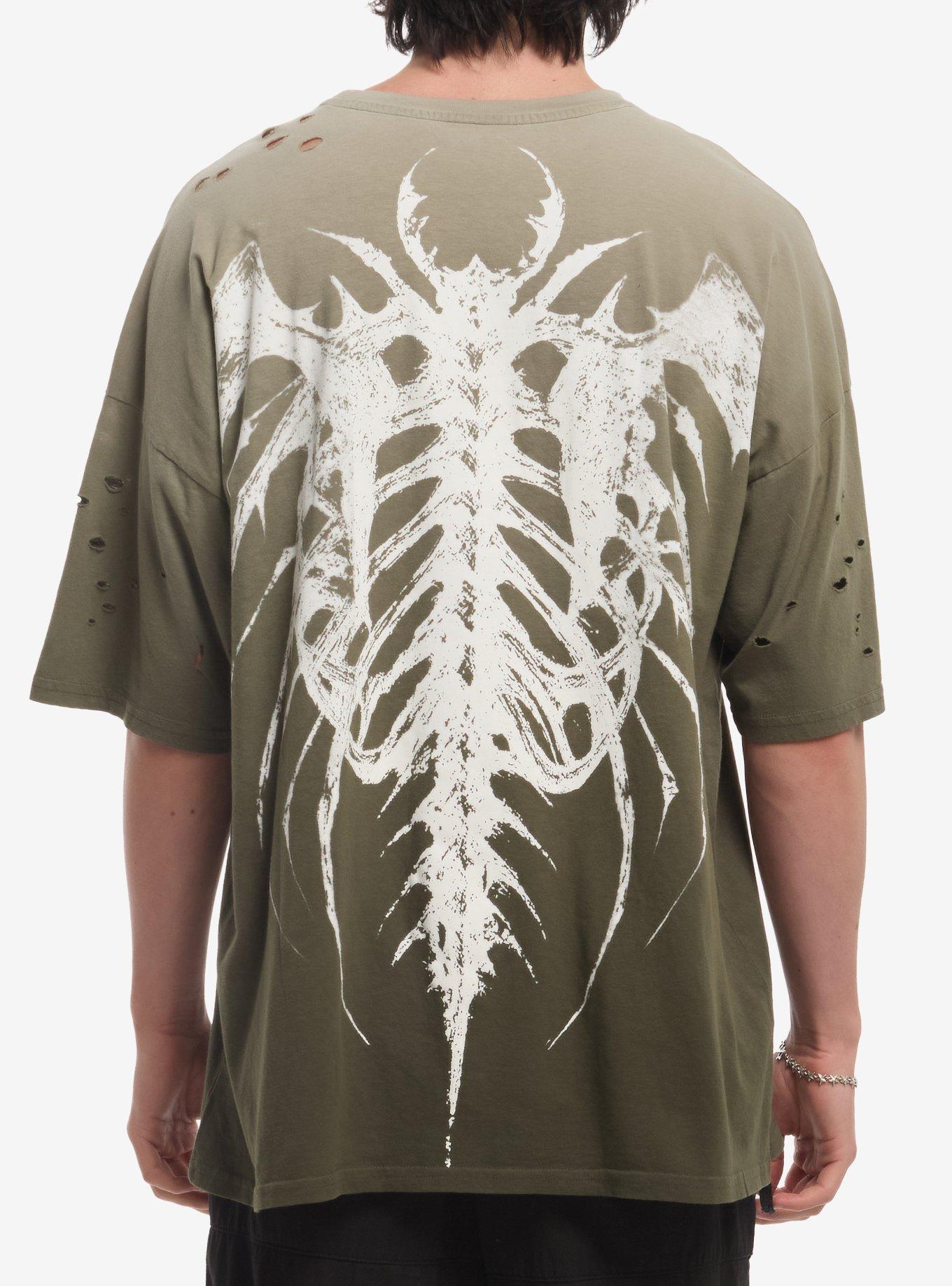 Olive Insect Rib Cage Destructed T-Shirt, , hi-res