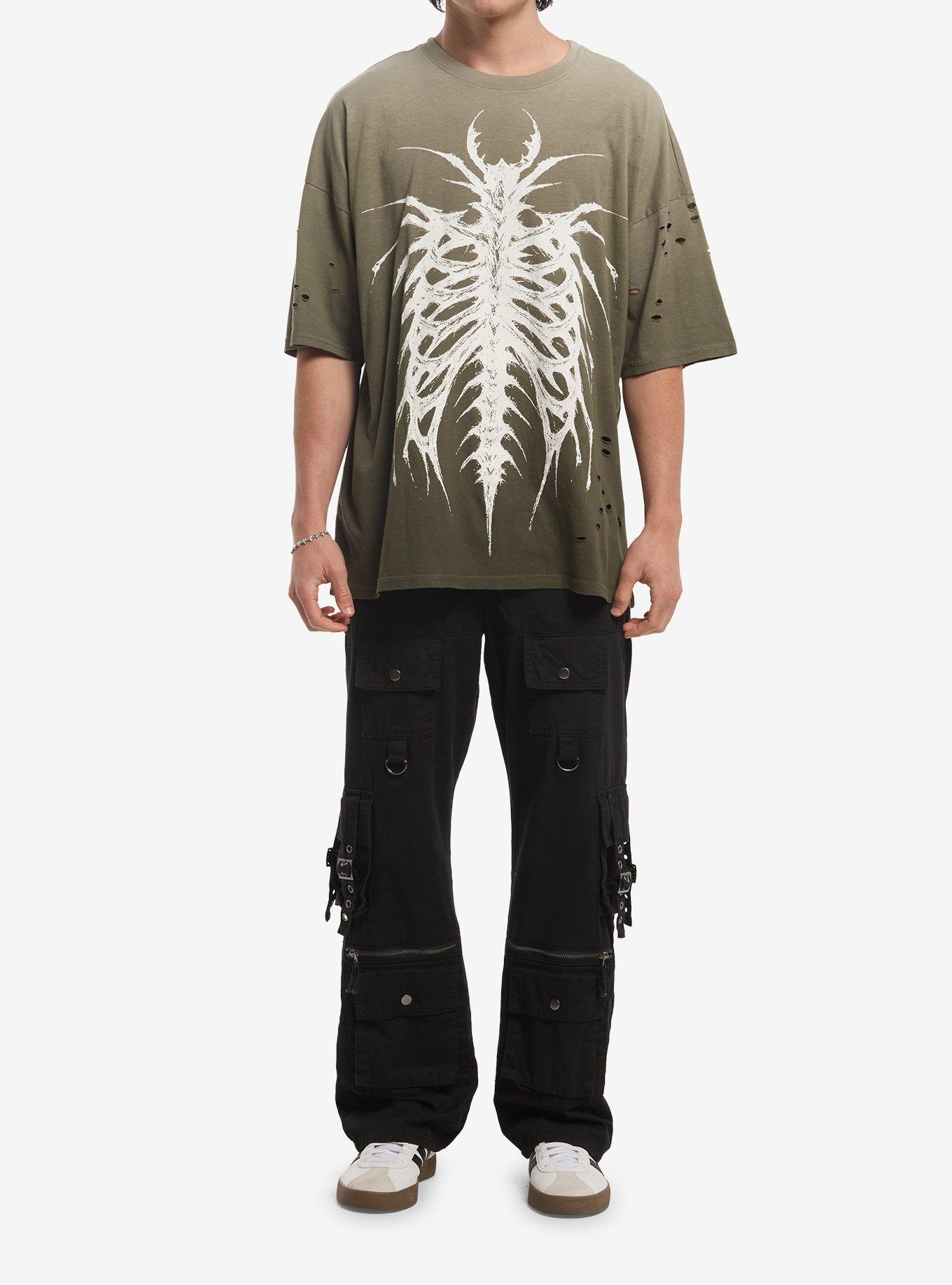Olive Insect Rib Cage Destructed T-Shirt, OLIVE, alternate