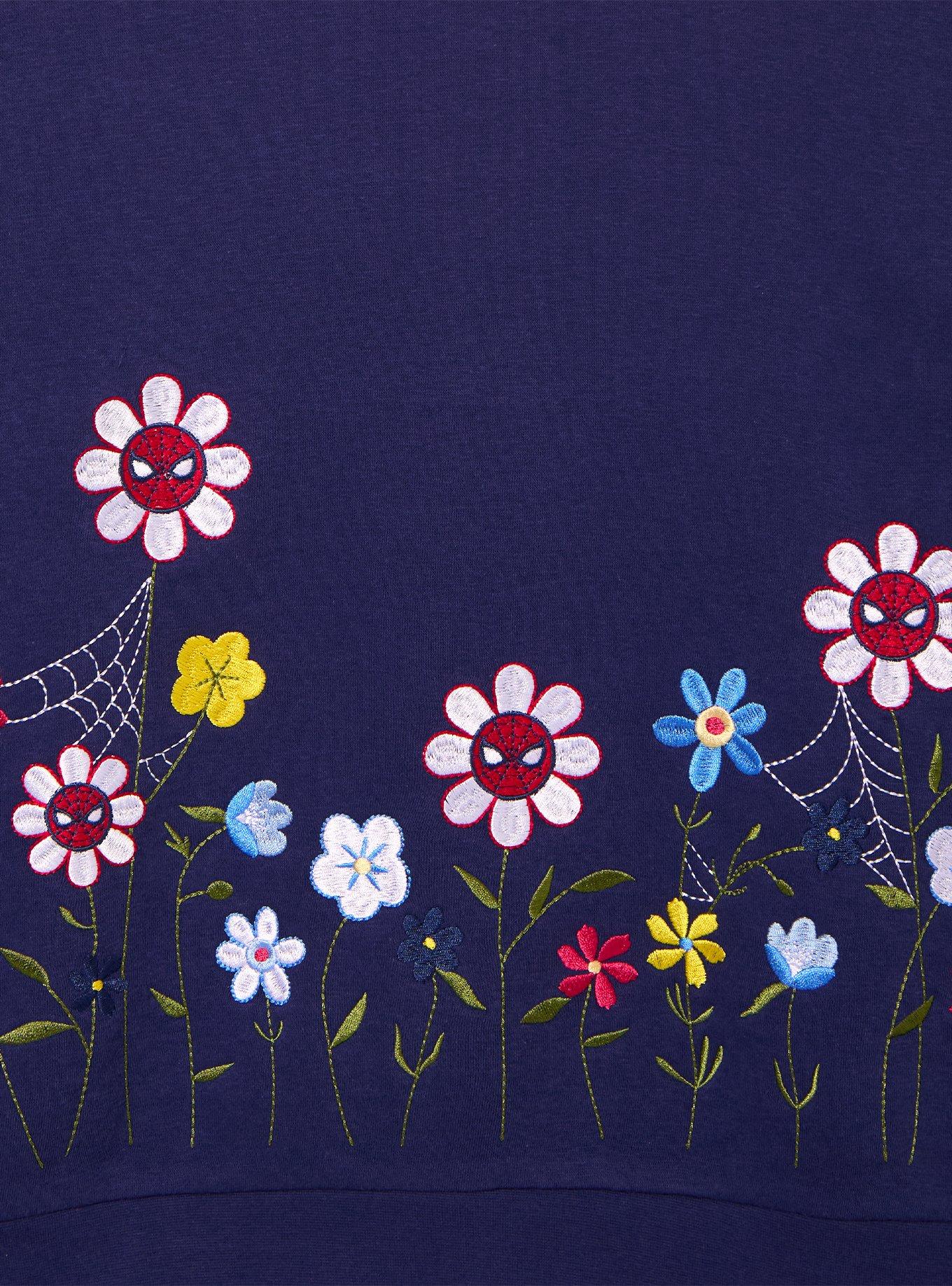 Marvel Spider-Man Floral Garden Crewneck &mdash; BoxLunch Exclusive, NAVY, alternate