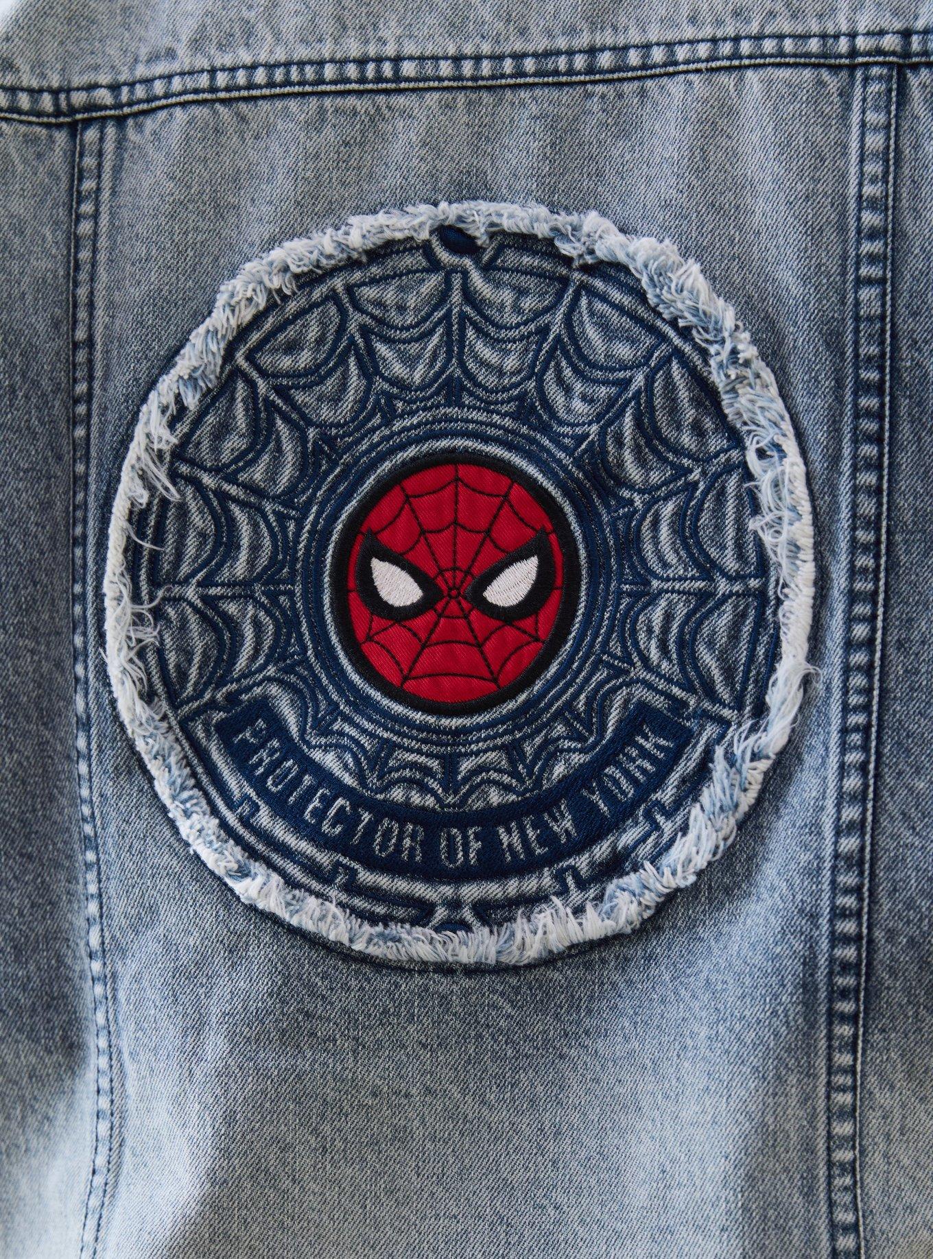 Marvel Spider-Man Embroidered Patches Women's Plus Size Cropped Denim Jacket - BoxLunch Exclusive, DENIM, alternate - view 6
