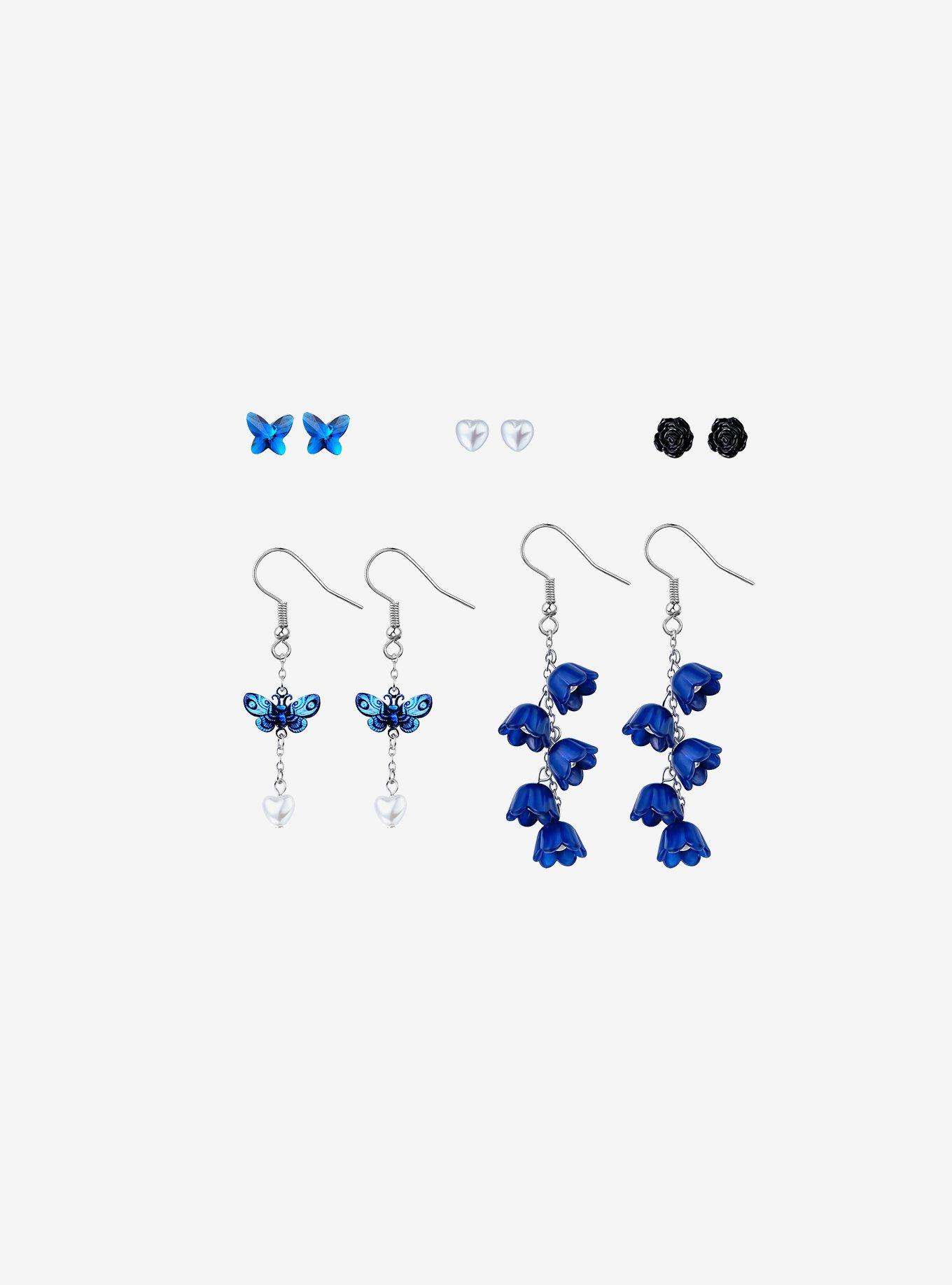 Corpse Bride Blue Butterfly Flower Earring Set, , hi-res