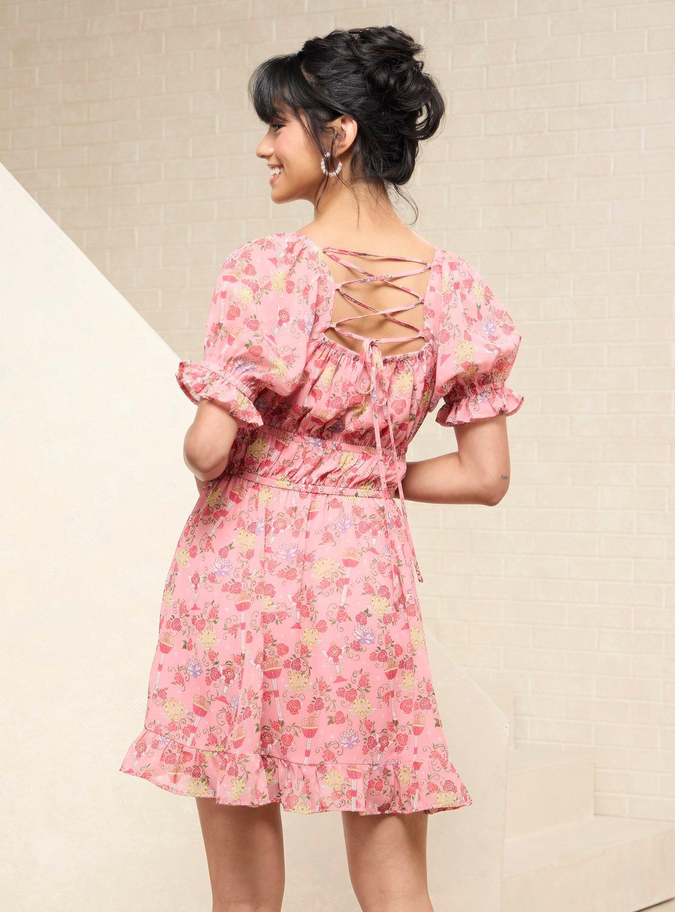Pretty Guardian Sailor Moon Floral Allover Print Puff Sleeve Dress - BoxLunch Exclusive, PINK, alternate - view 3