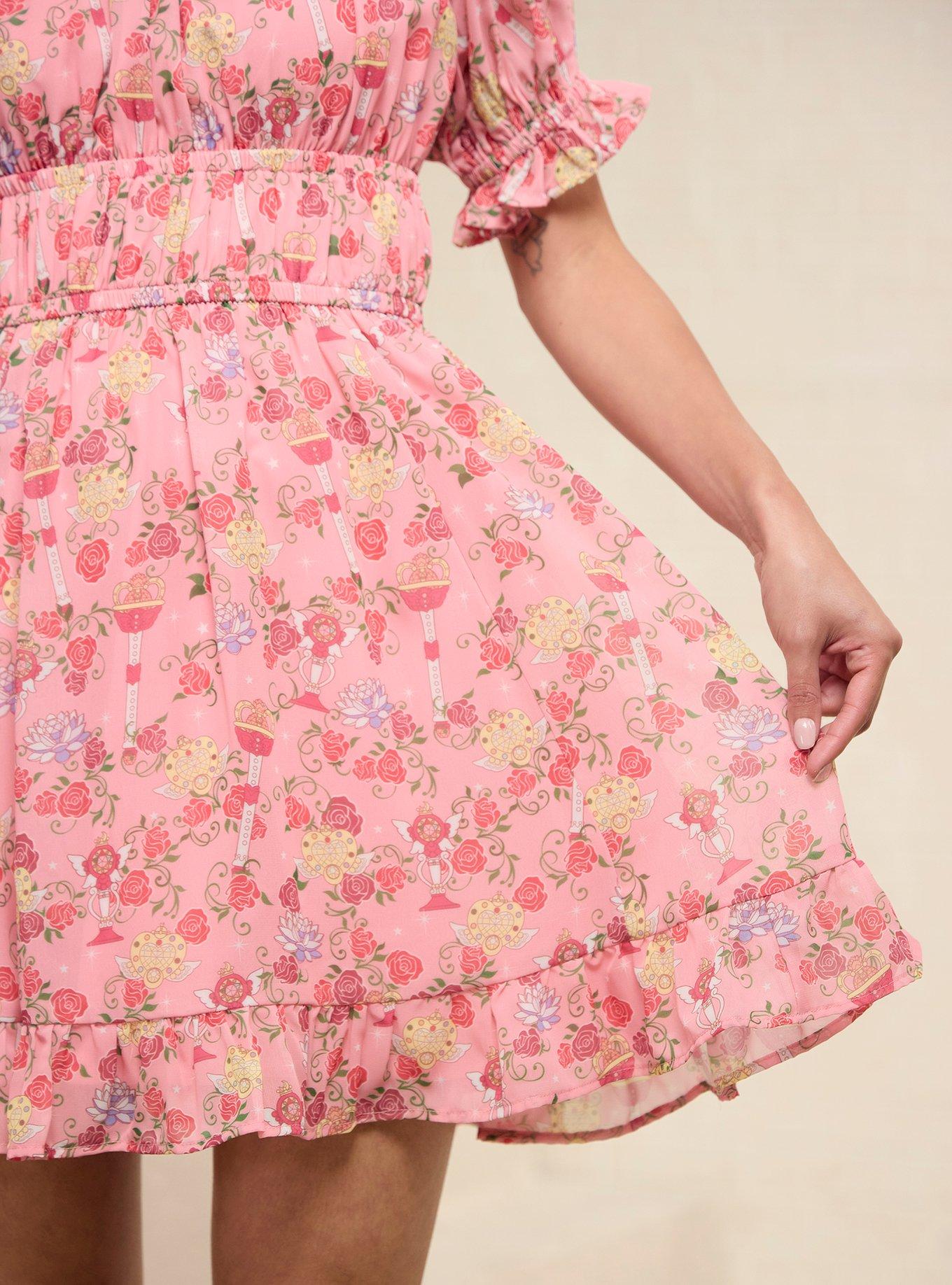 Pretty Guardian Sailor Moon Floral Allover Print Puff Sleeve Dress - BoxLunch Exclusive, PINK, alternate - view 4
