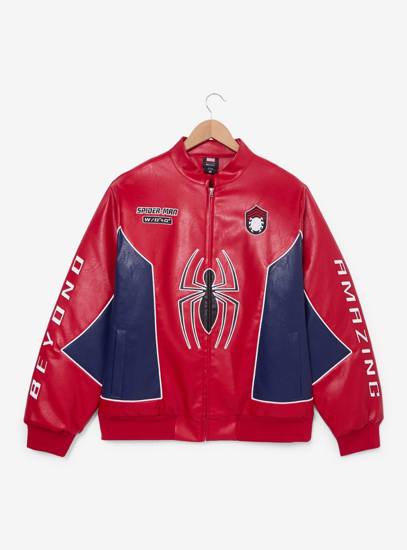 Marvel Spider-Man Faux Leather Moto Jacket - BoxLunch Exclusive, RED, alternate - view 3