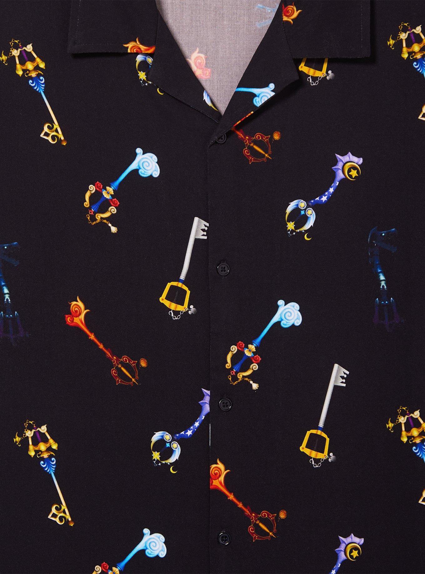 Disney Kingdom Hearts Keyblades Allover Print Woven Button-Up - BoxLunch Exclusive, BLACK, alternate