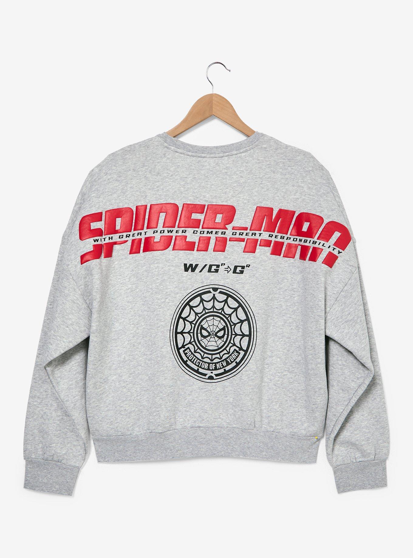 Marvel Spider-Man Web-Slinger Embroidered Crewneck - BoxLunch Exclusive, GREY, alternate - view 4
