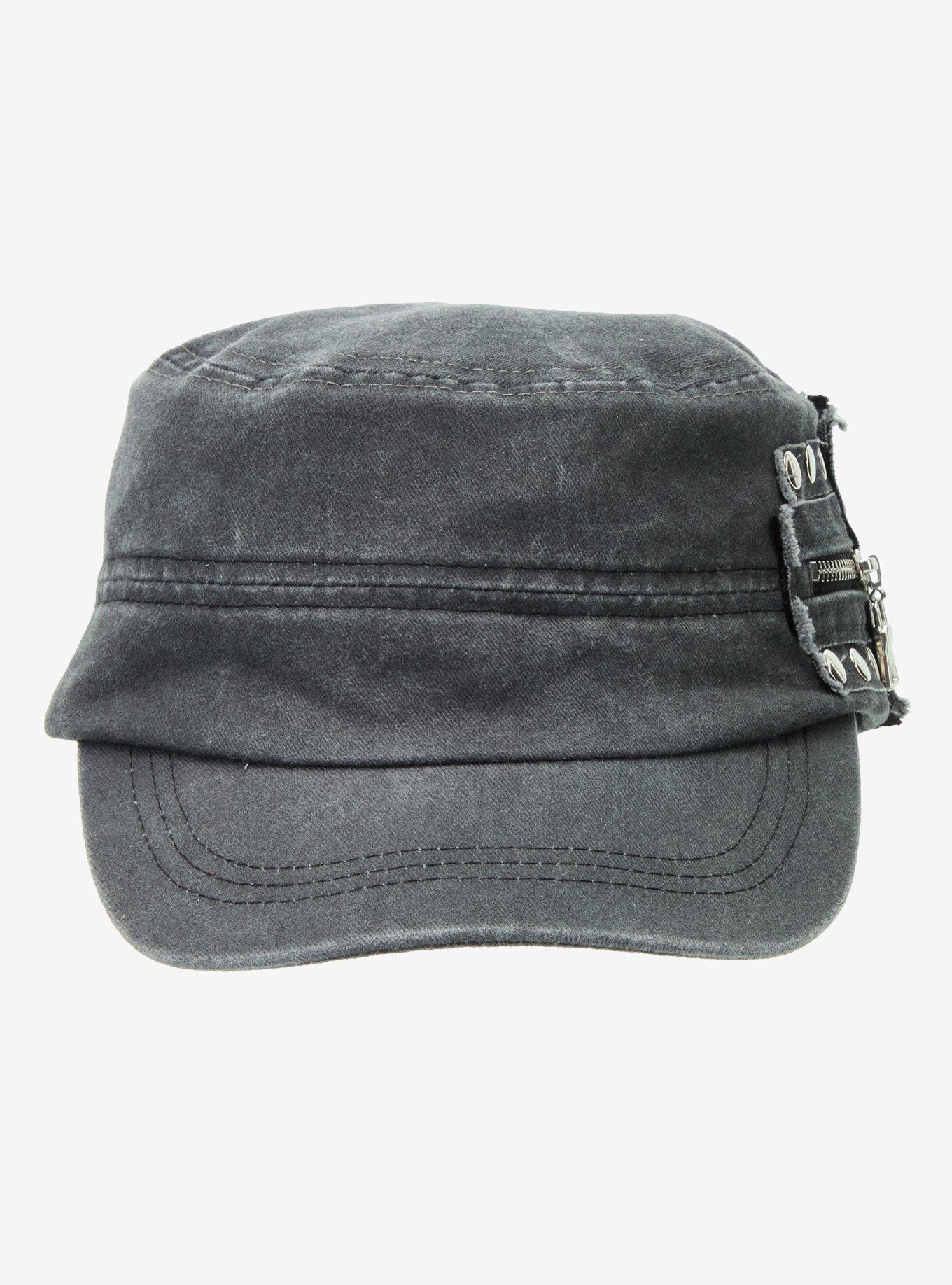 Grey Wash Zipper Stud Cadet Hat, , hi-res