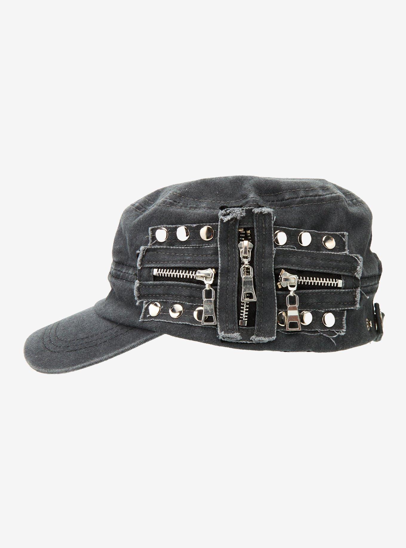 Grey Wash Zipper Stud Cadet Hat, , alternate - view 3