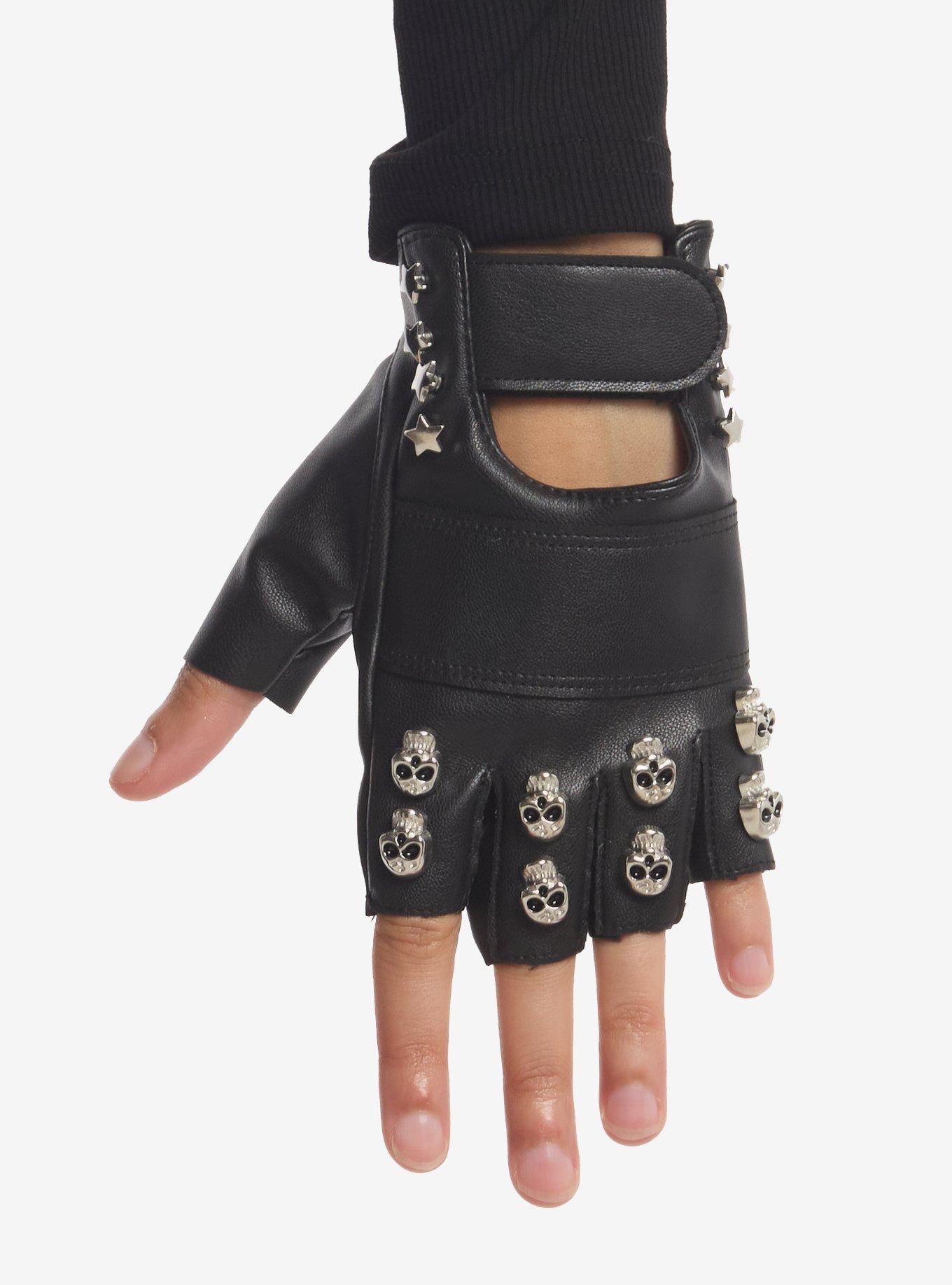 Skull Stud Moto Fingerless Gloves, , hi-res