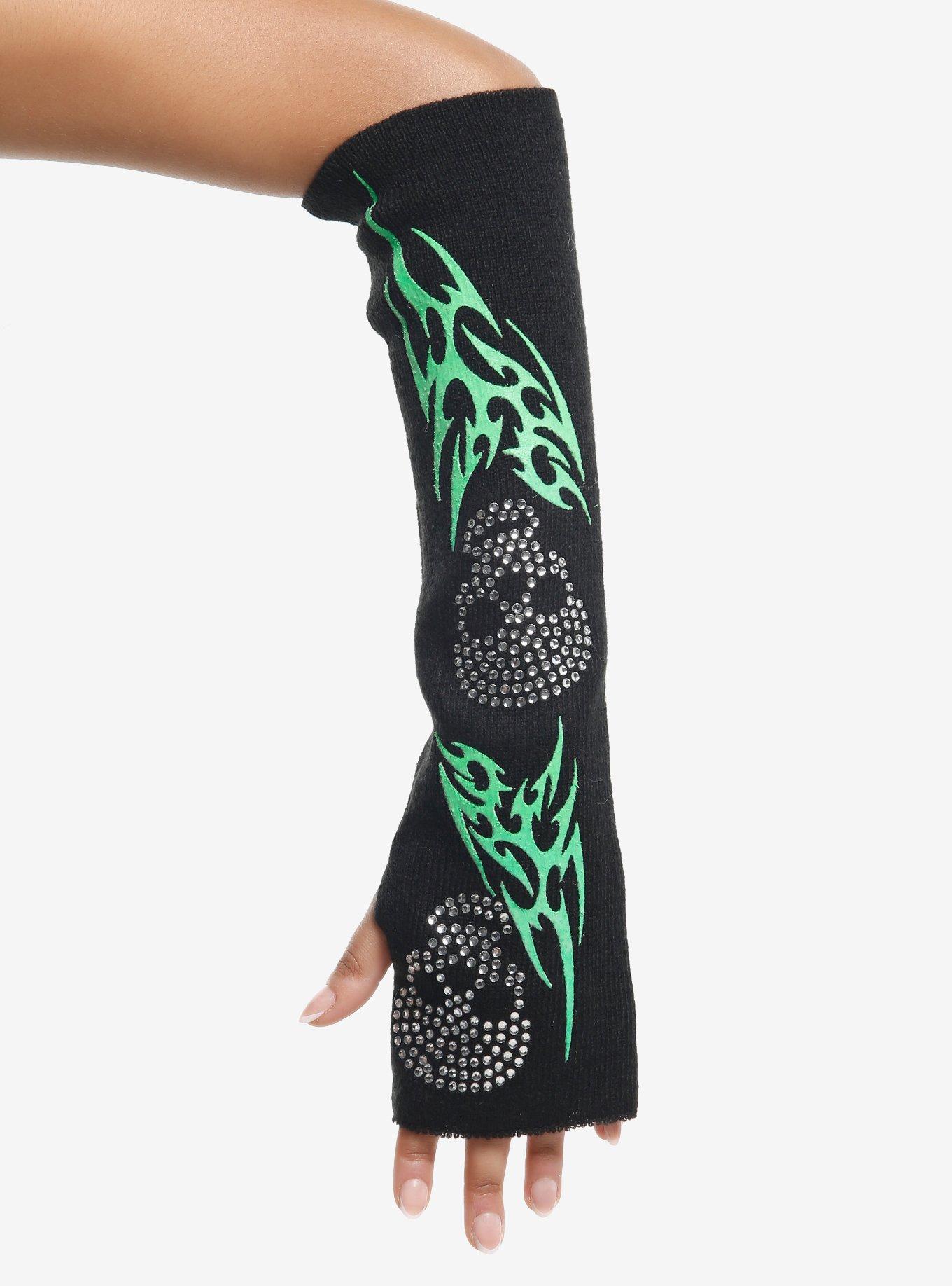 Rhinestone Skull Cyber Flame Arm Warmers, , hi-res