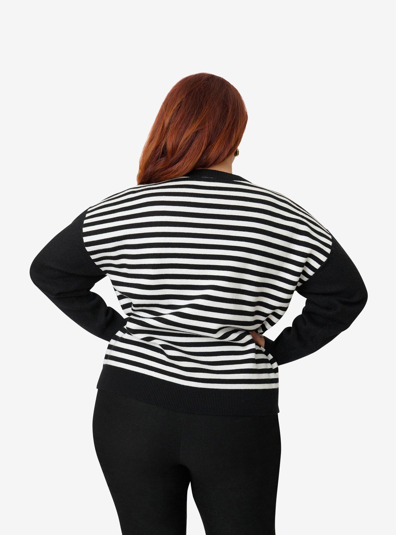 Disney Mickey & Friends Collection by Unique Vintage Plus Size Black & White Stripe Mickey Sweater, , hi-res