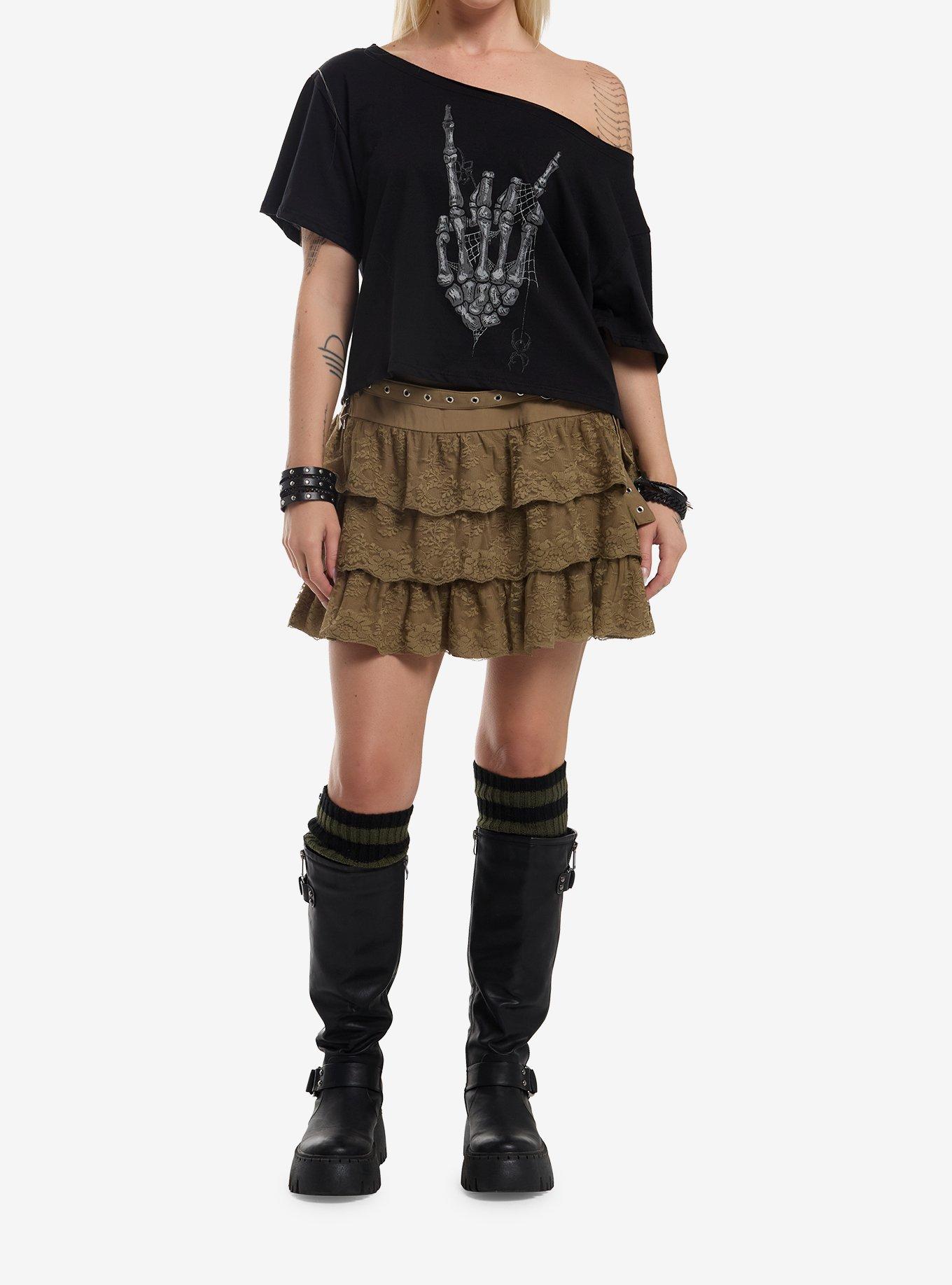 Rock On Skeleton Hand Girls Off-Shoulder T-Shirt, , hi-res