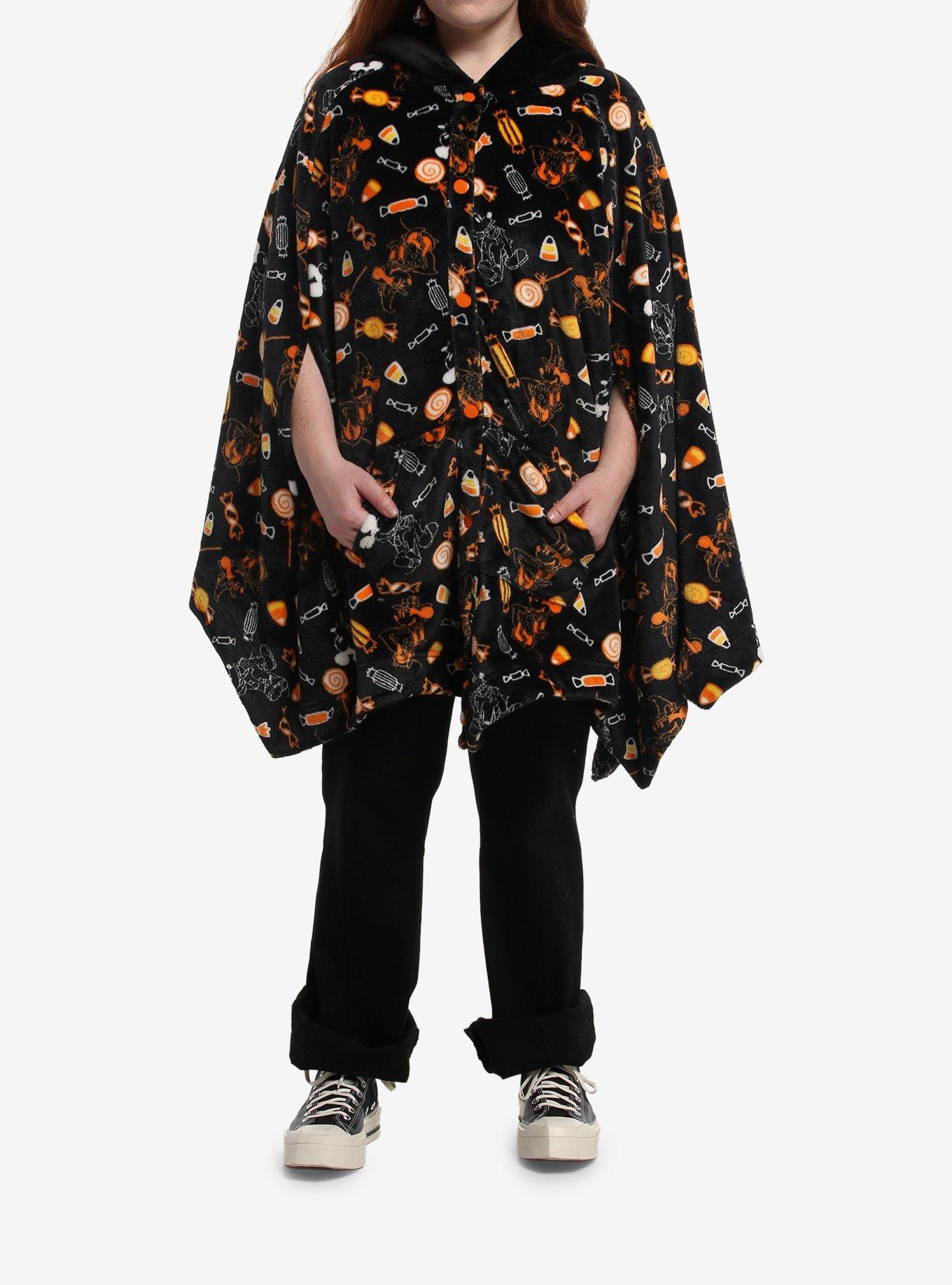 Her Universe Disney Halloween Girls Fuzzy Hooded Cape Plus Size, BLACK, alternate - view 3