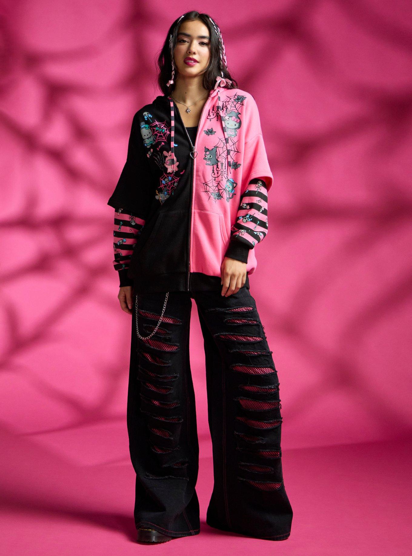 Hello Kitty And Friends Halloween Split Twofer Girls Oversized Hoodie, HOT PINK, alternate - view 3