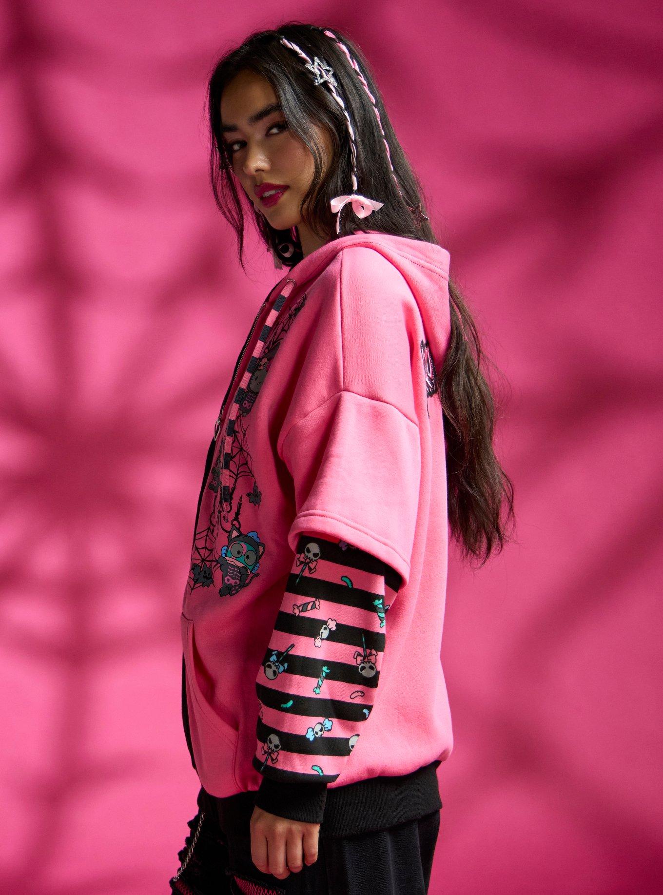 Hello Kitty And Friends Halloween Split Twofer Girls Oversized Hoodie, HOT PINK, alternate - view 4