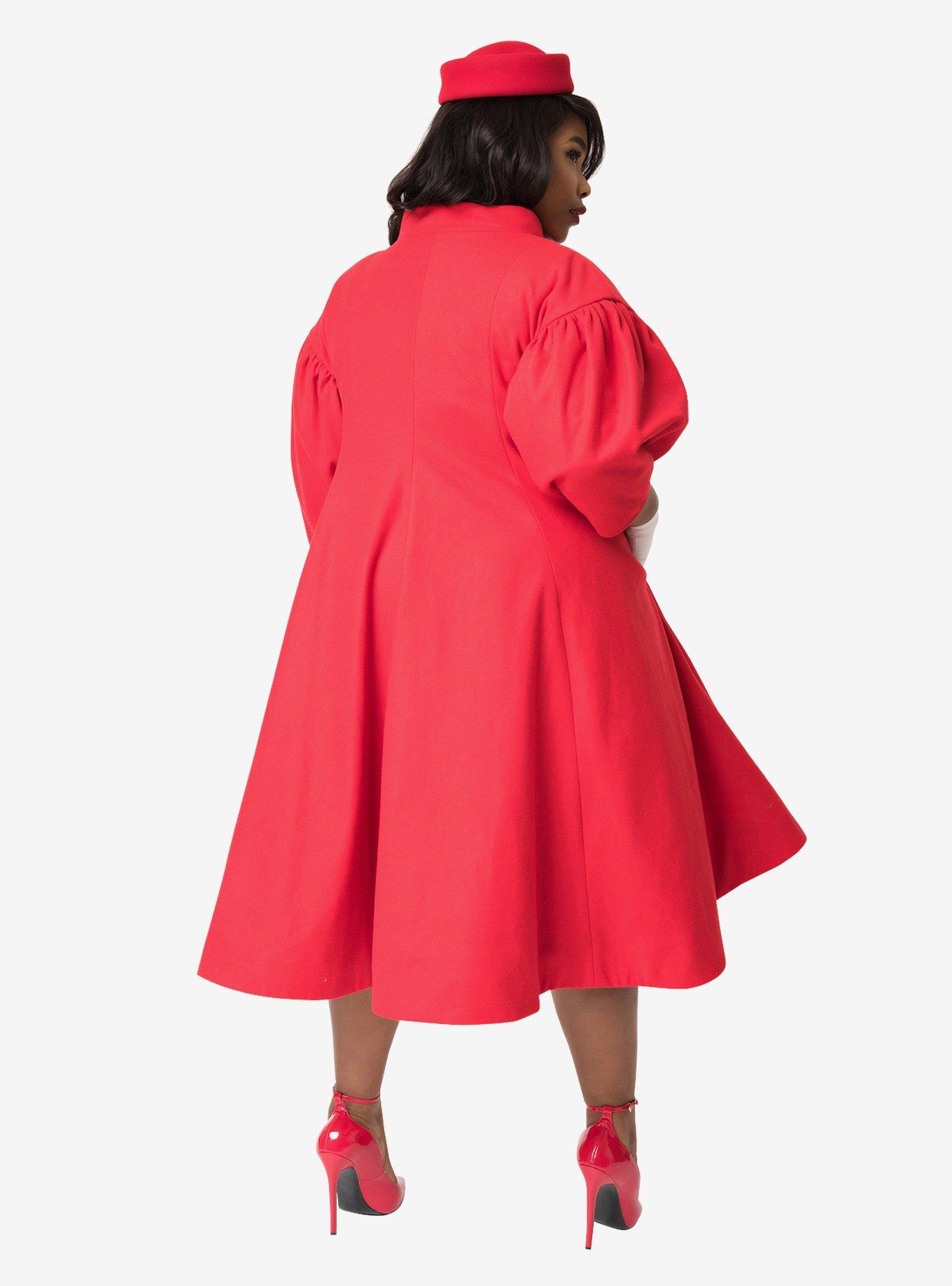 Barbie x Unique Vintage Plus Size 1960s Style Red Flare Swing Coat, , hi-res