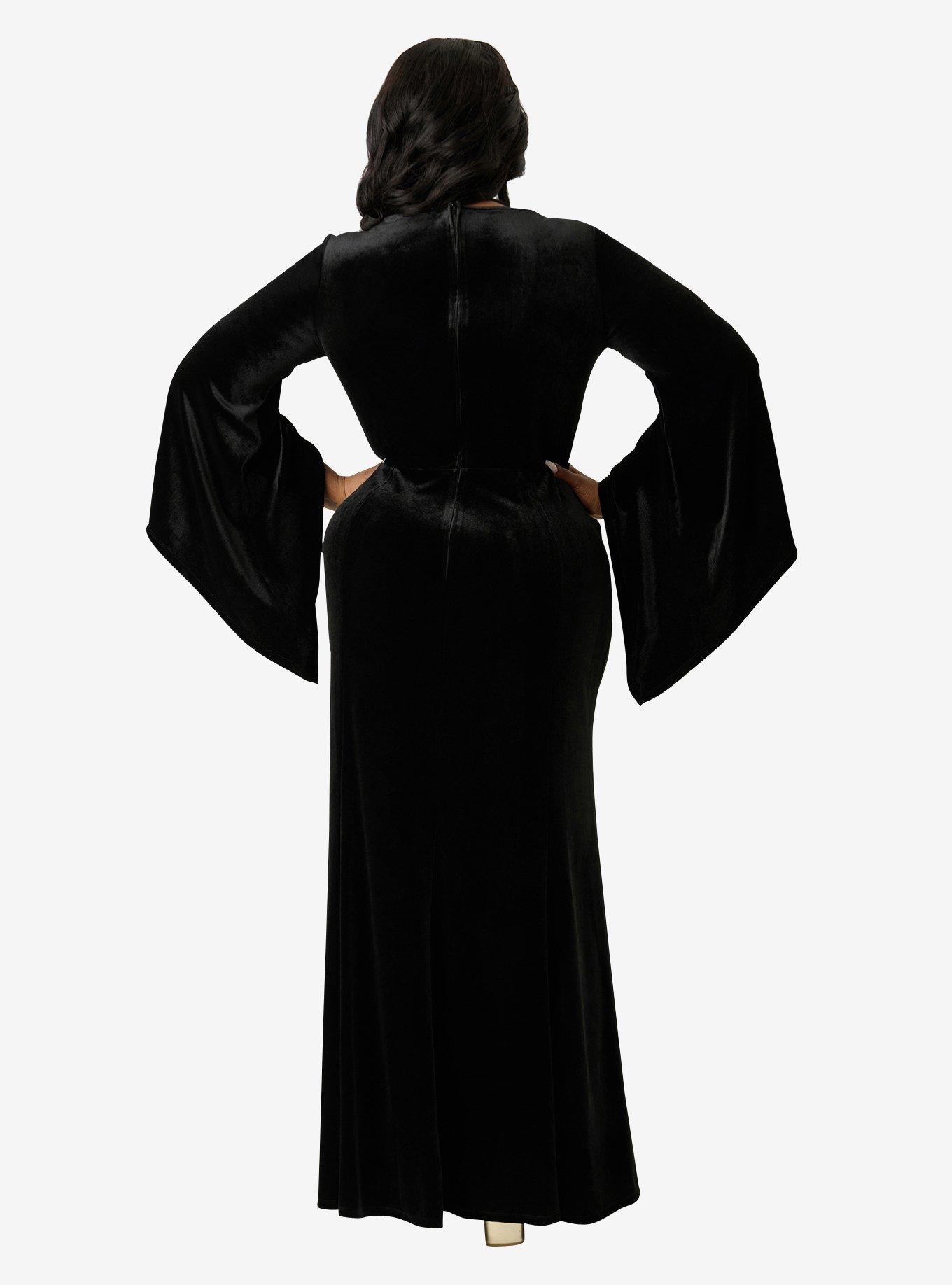 Elvira x Unique Vintage Plus Size Black Dagger Velvet Maxi Dress, , hi-res