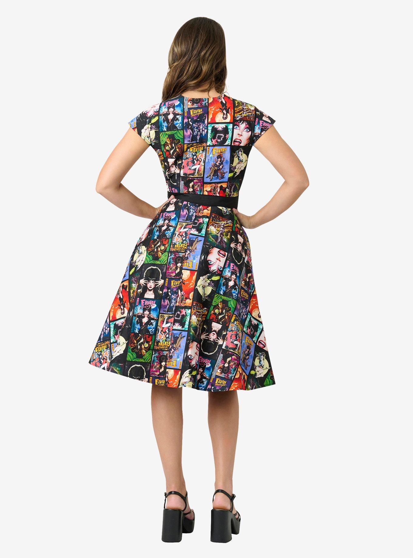 Elvira x Unique Vintage Elvira Comic Print Hedda Swing Dress, , hi-res