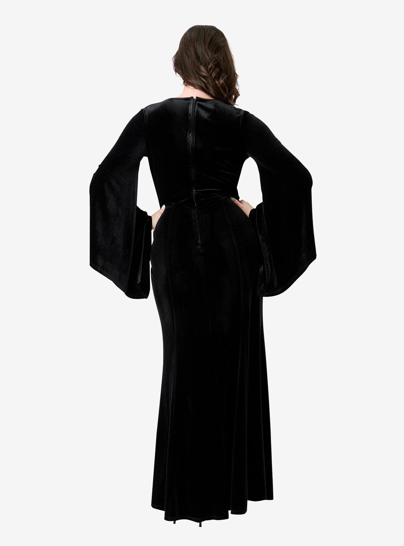 Elvira x Unique Vintage Black Dagger Velvet Maxi Dress, , hi-res