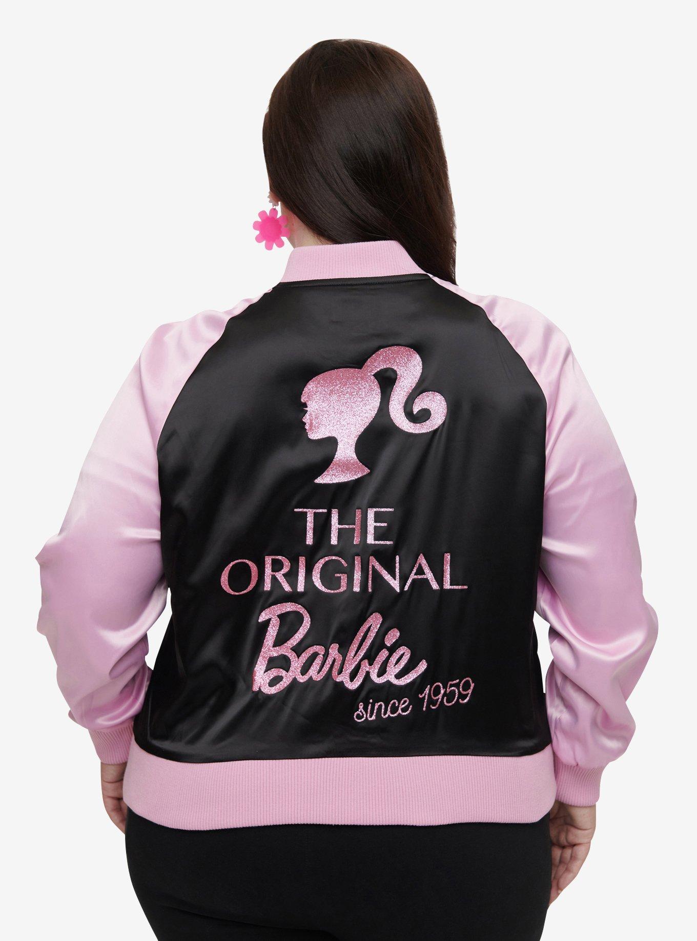 Barbie x Unique Vintage Plus Size Pink & Black OG Barbie Long Sleeve Bomber Jacket, , hi-res