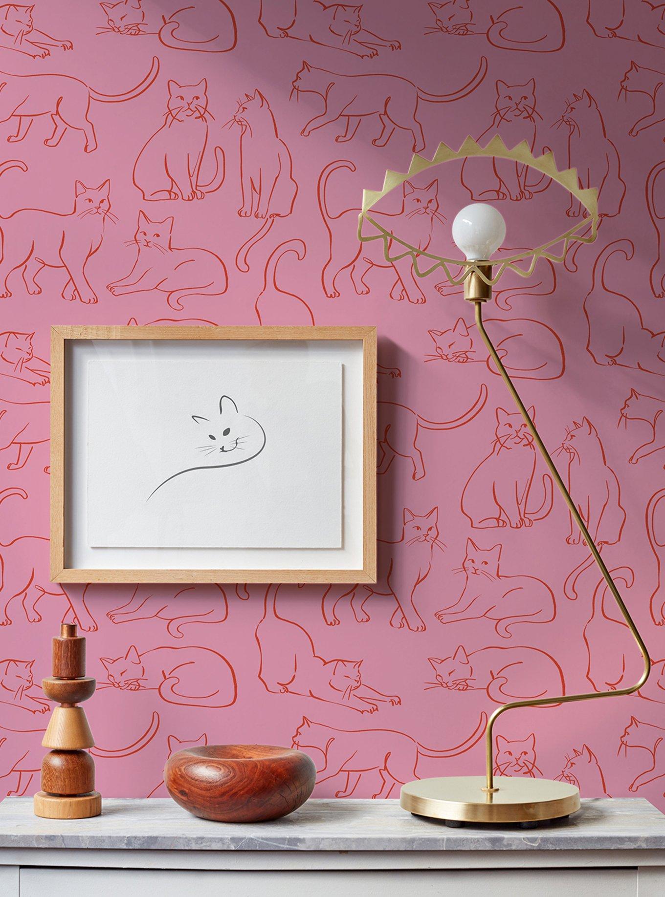 Cat Poses Pink Wallpaper, , hi-res