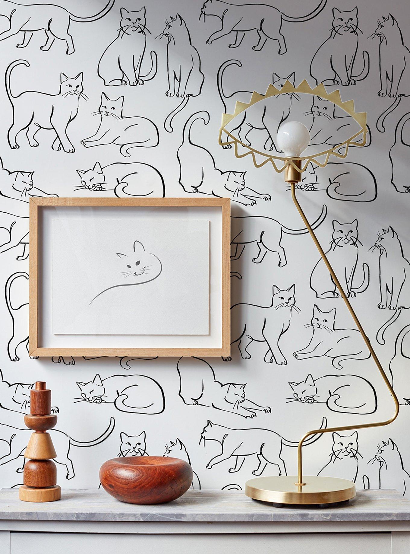 Cat Poses Black and White Wallpaper, , hi-res