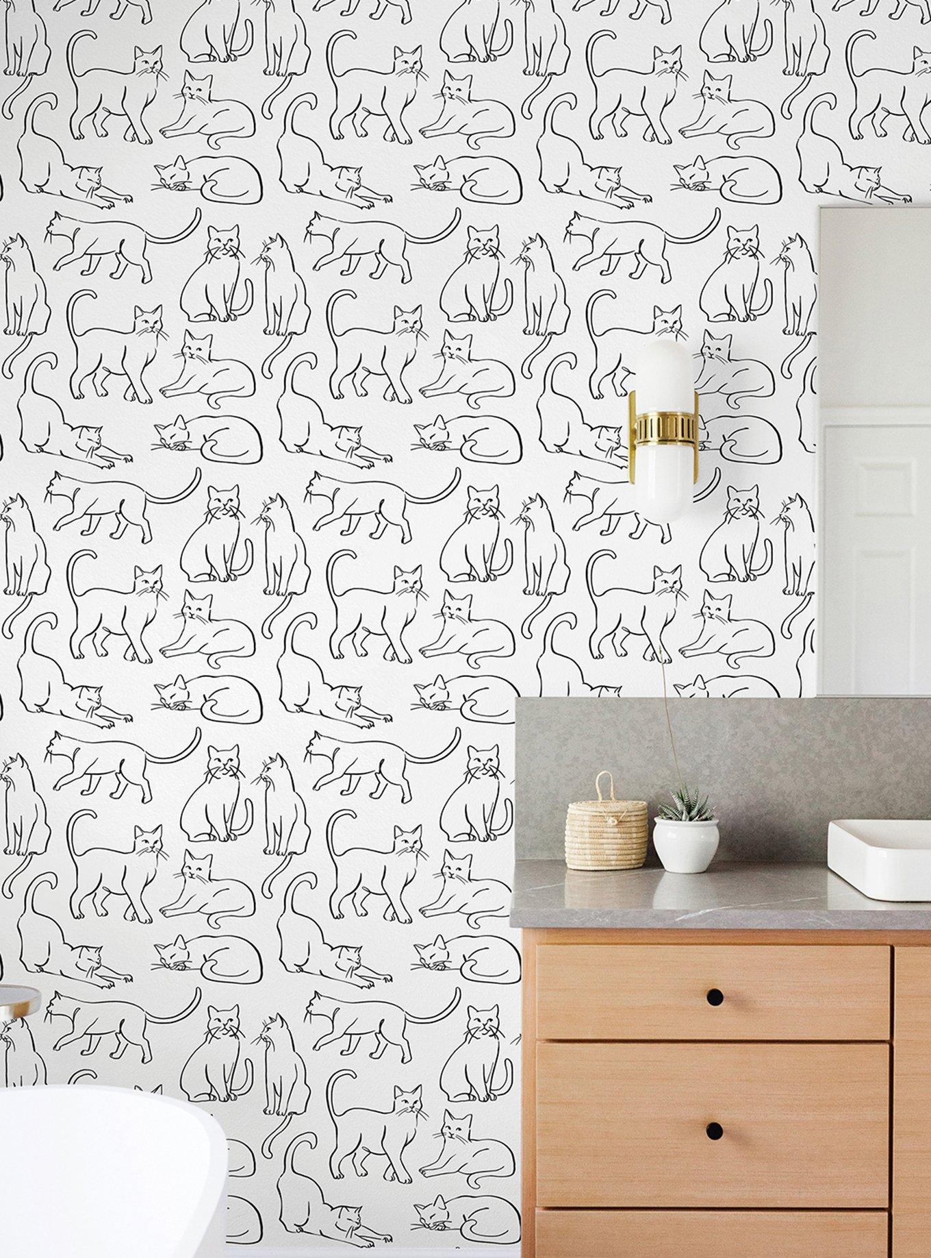 Cat Poses Black and White Wallpaper, , alternate