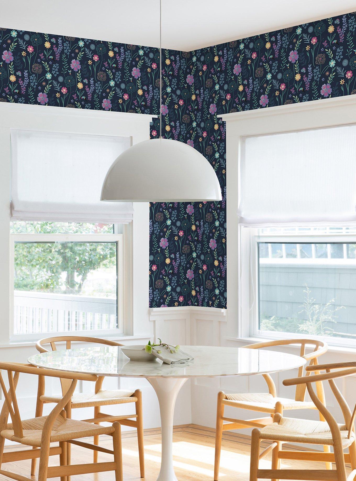 Disney Encanto Navy Embroidery Floral Wallpaper, , alternate