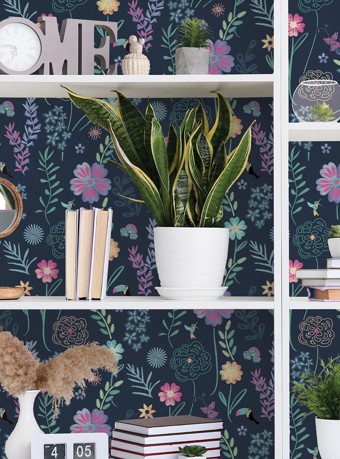 Disney Encanto Navy Embroidery Floral Wallpaper, , alternate