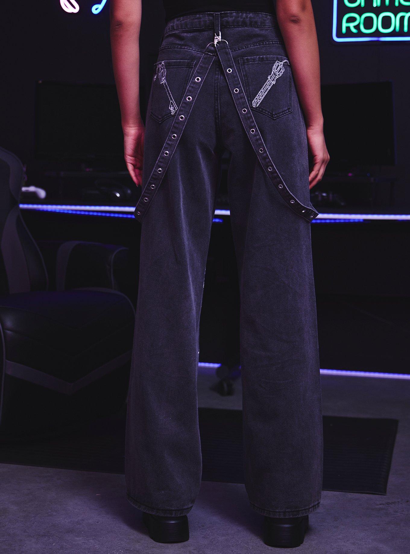 Her Universe Disney Kingdom Hearts Line Art Grommet Strap Wide Leg Jeans, MULTI, alternate - view 3