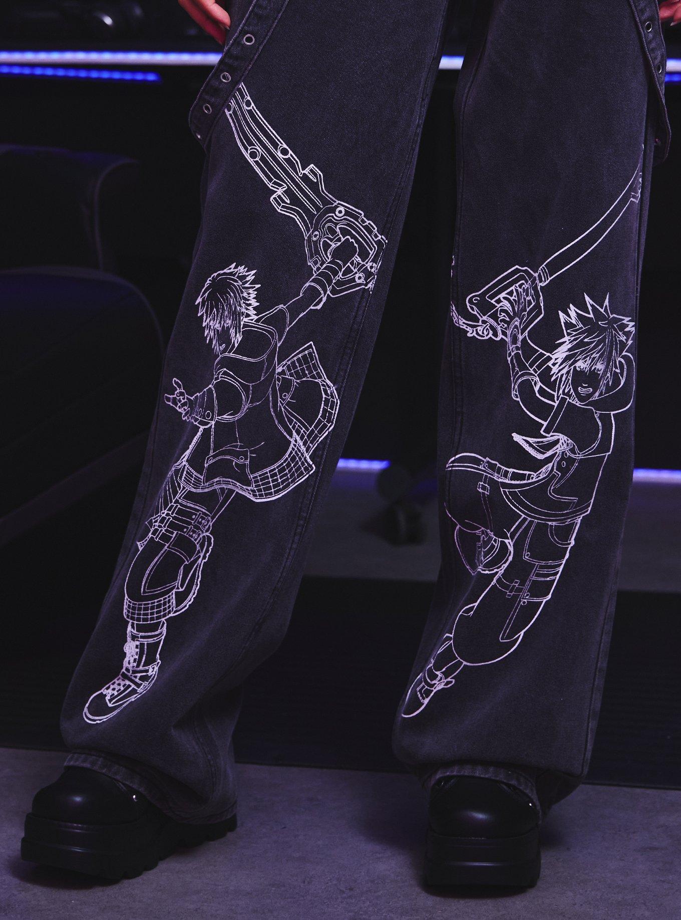 Her Universe Disney Kingdom Hearts Line Art Grommet Strap Wide Leg Jeans, MULTI, alternate - view 4