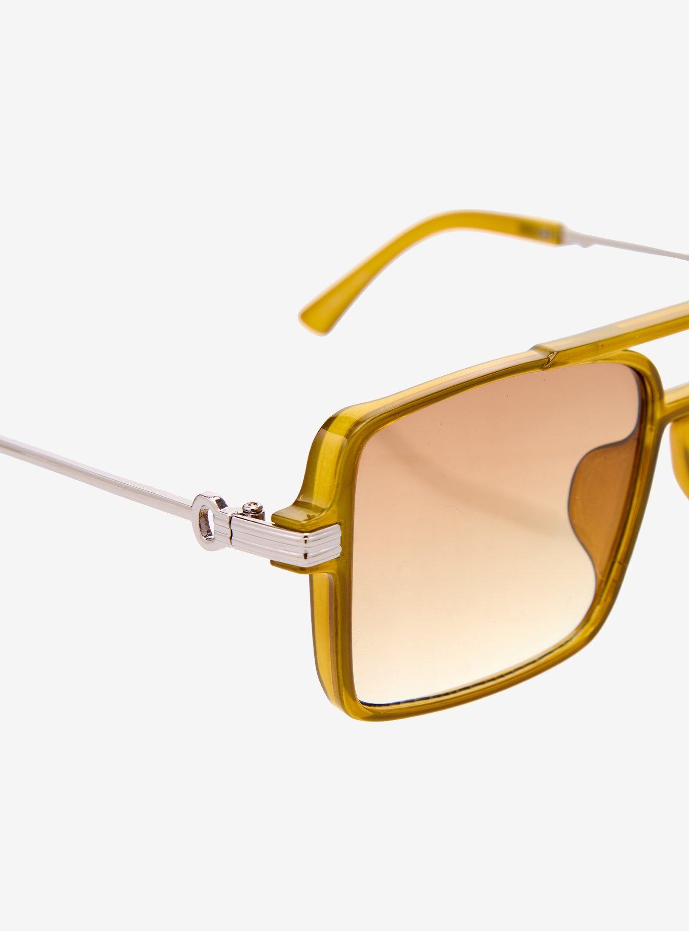 Ivy Light Brown Square Aviator Sunglasses, , alternate