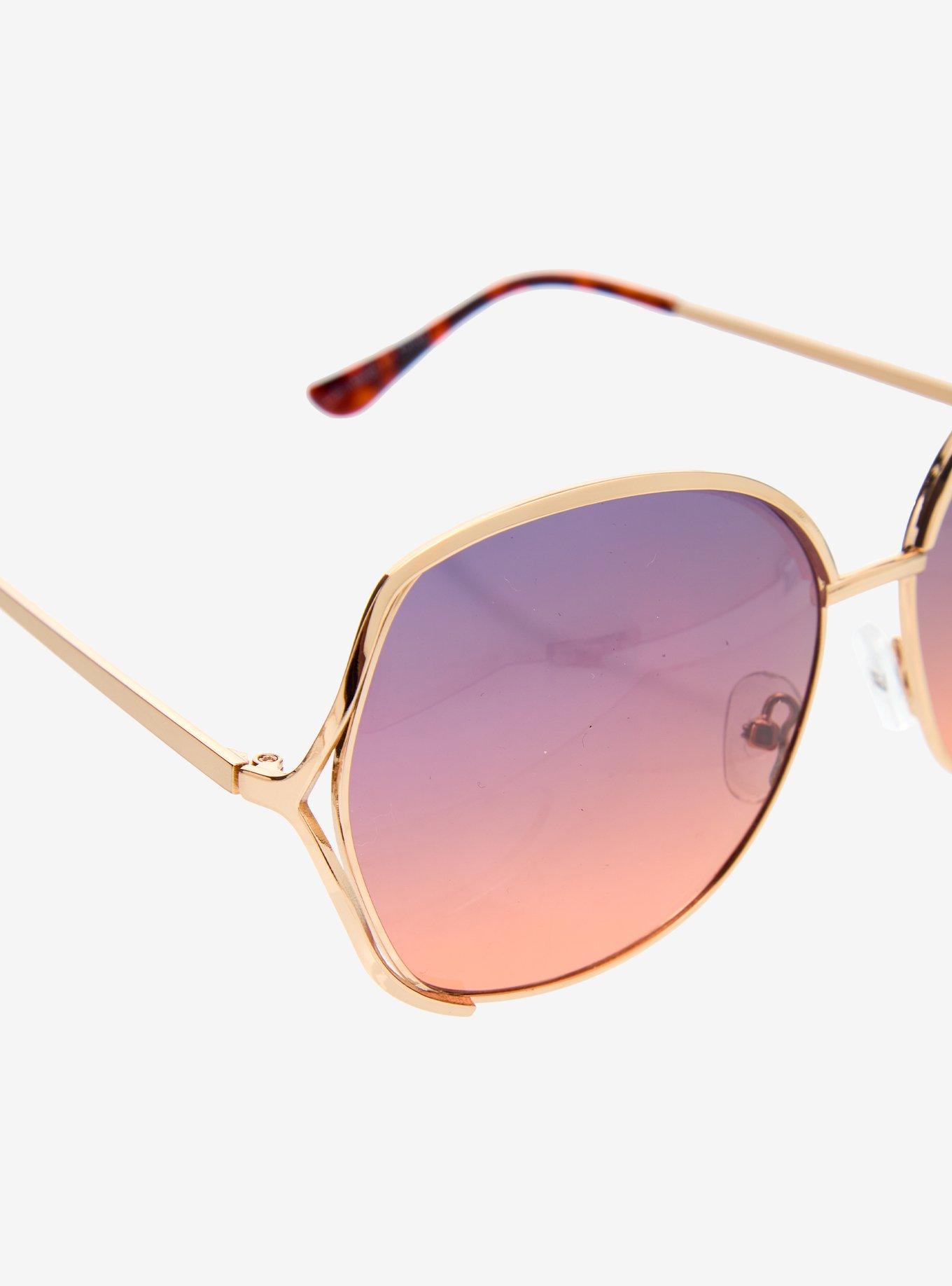 Lumi Brown Ombr&eacute; Metal Sunglasses, , alternate