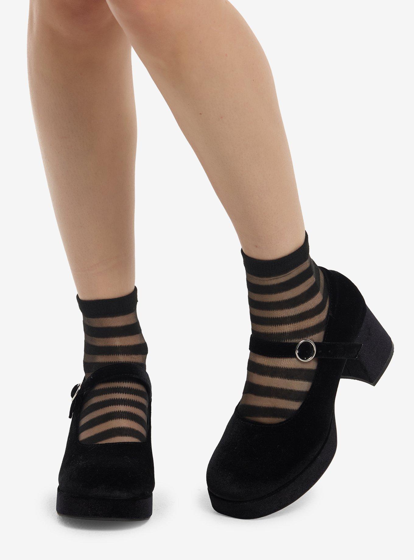 Sheer Polka Dot & Stripe Crew Socks 2 Pair, , hi-res