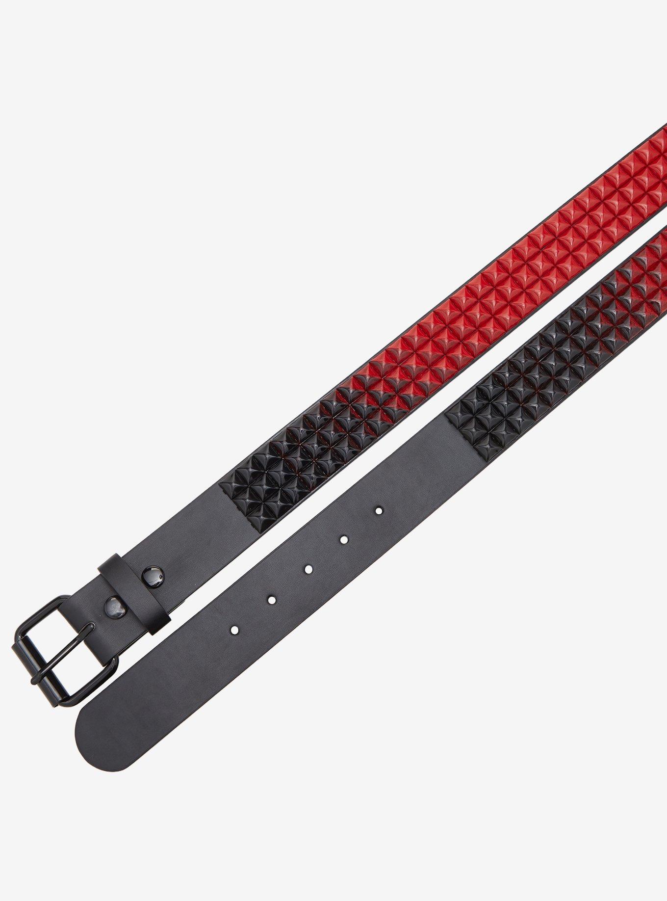 Black & Red Ombre Three Row Pyramid Stud Belt, , hi-res