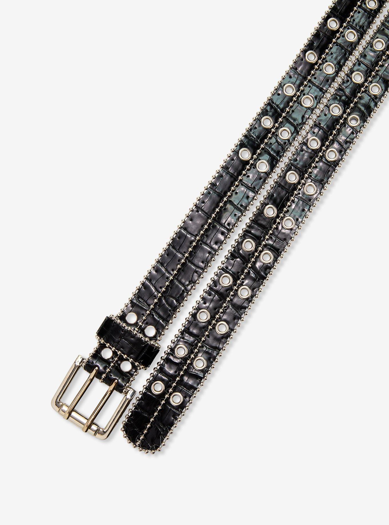 Black Stitched Grommet Belt, , hi-res