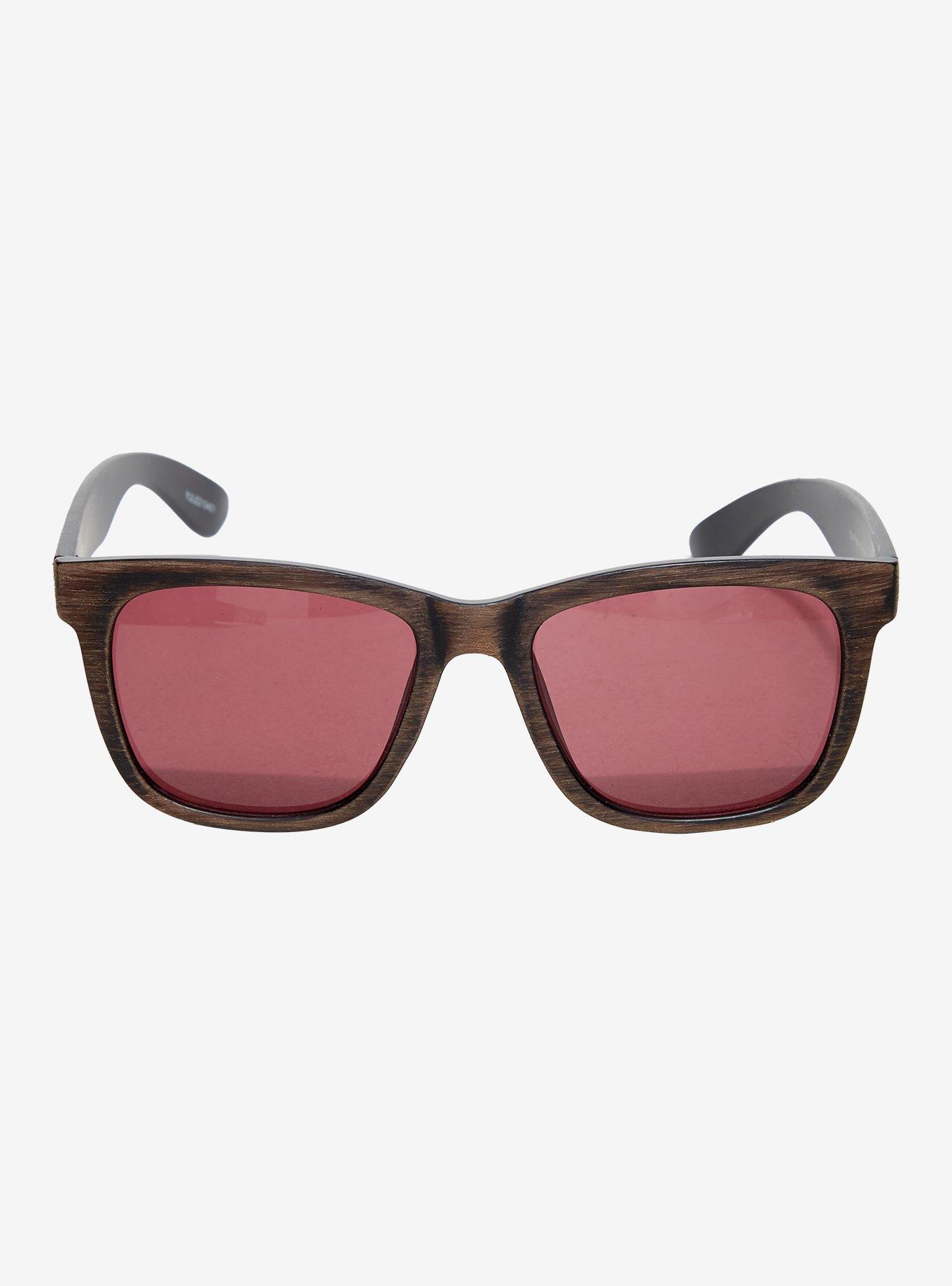 Faux Wood Square Sunglasses, , alternate