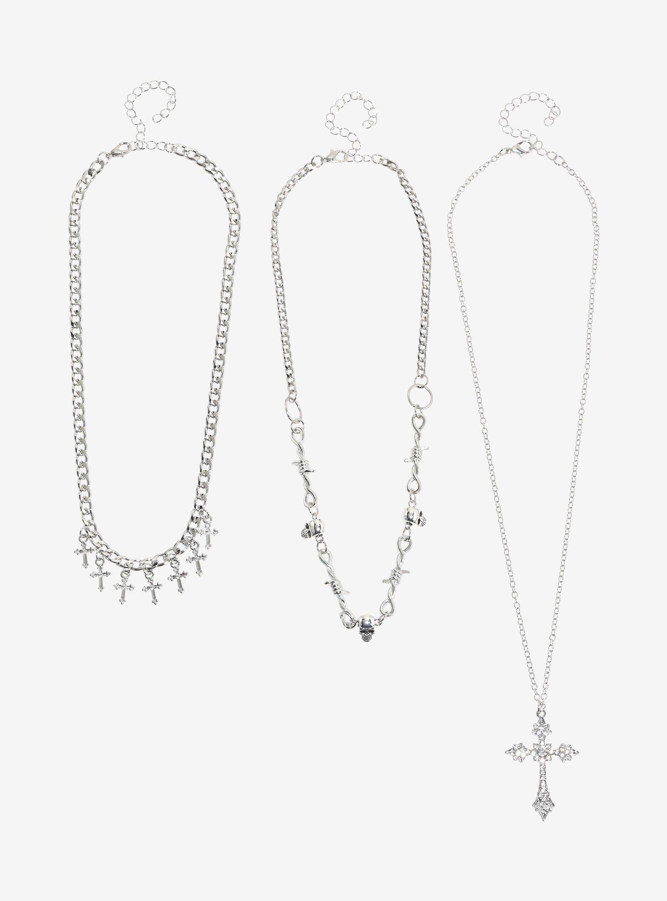 Social Collision Bling Cross Skull Necklace Set, , hi-res