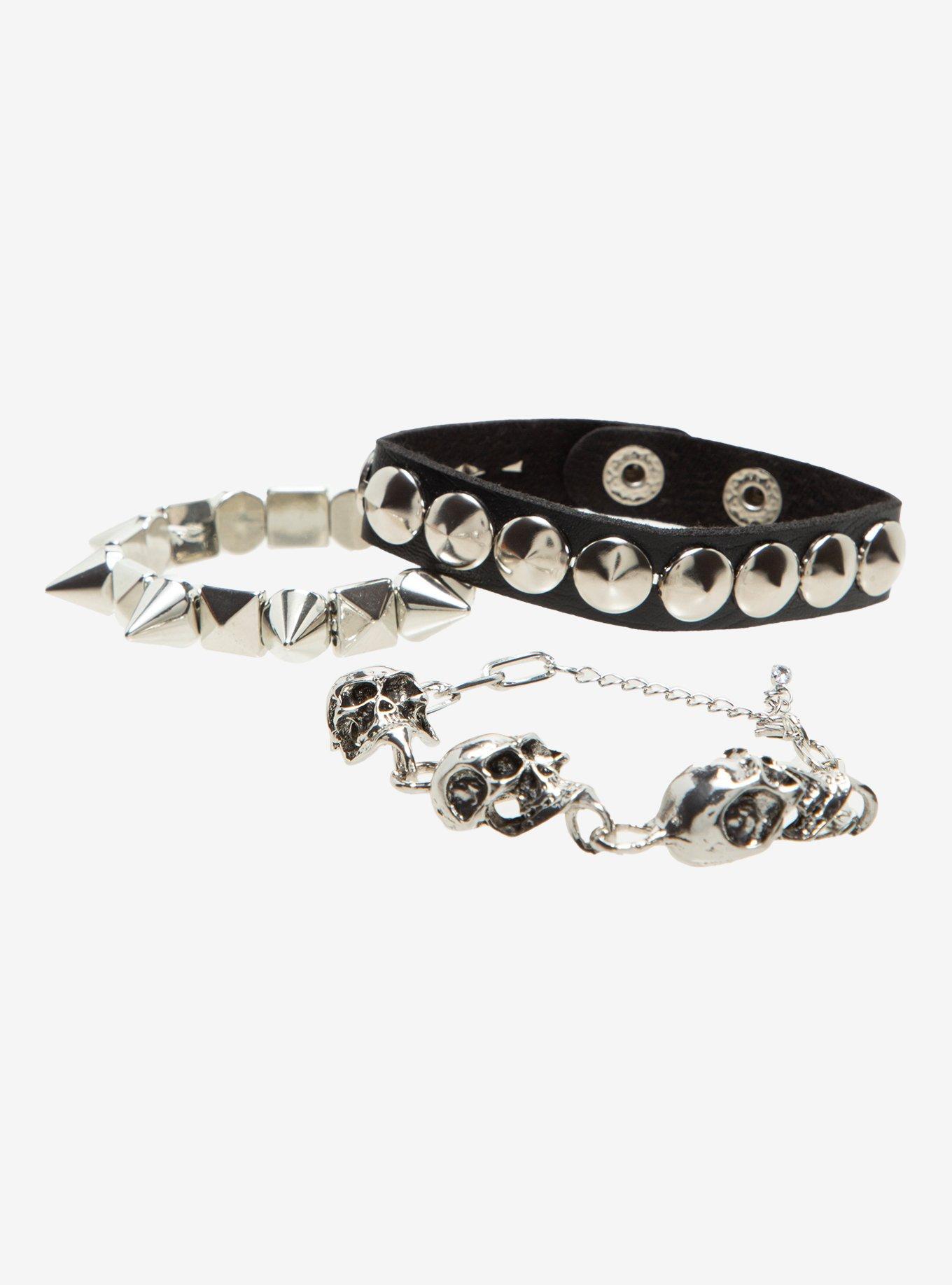 Social Collision Skull Charm Spike Bracelet Set, , hi-res