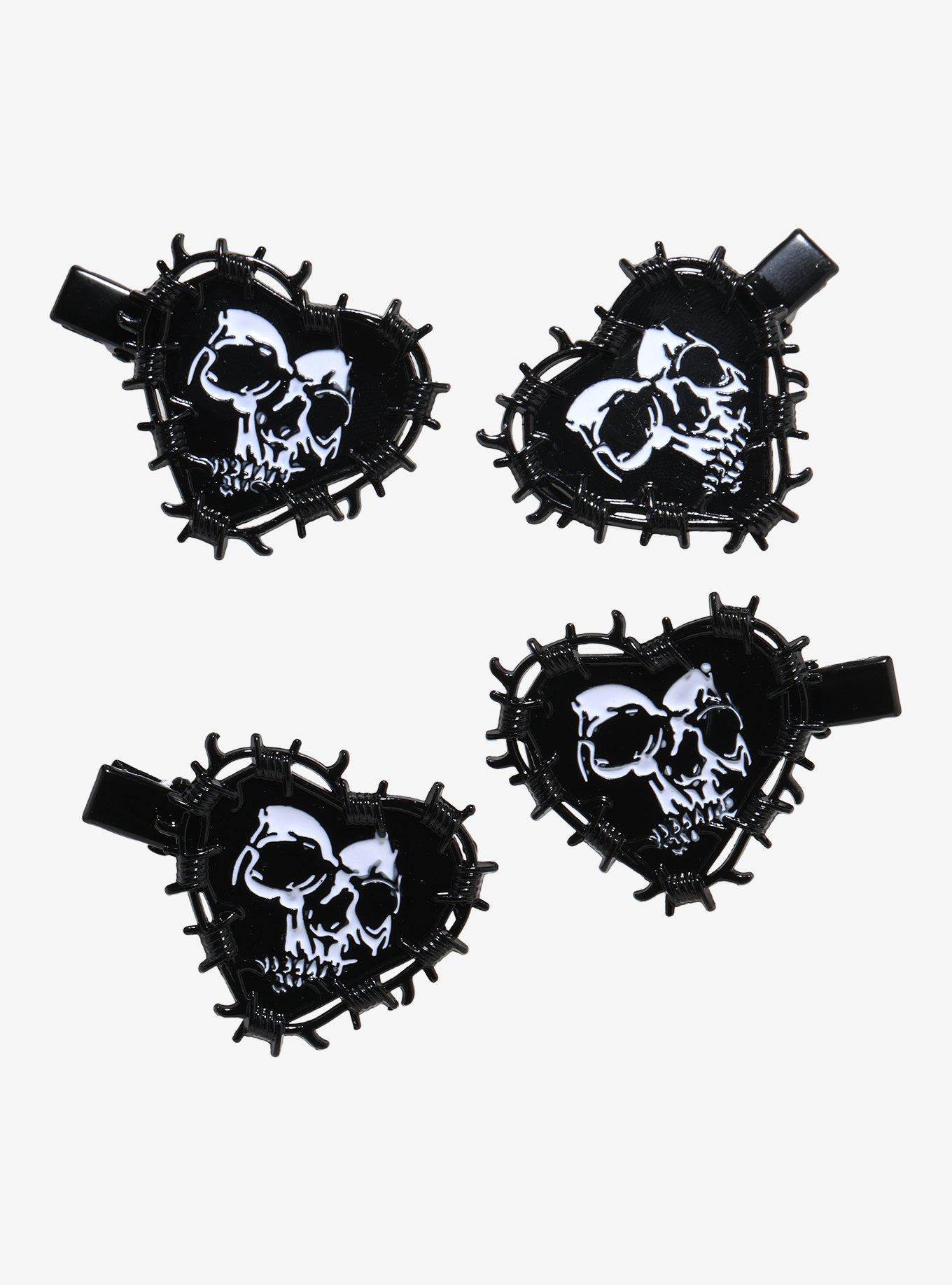 Social Collision Skull Barbed Wire Heart Hair Clip Set, , hi-res