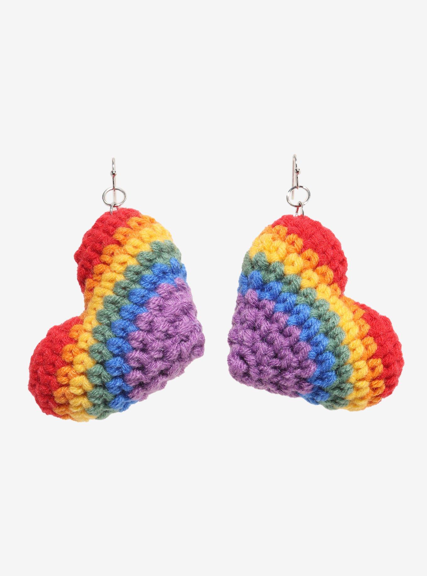 Sweet Society Rainbow Heart Knit Drop Earrings, , hi-res