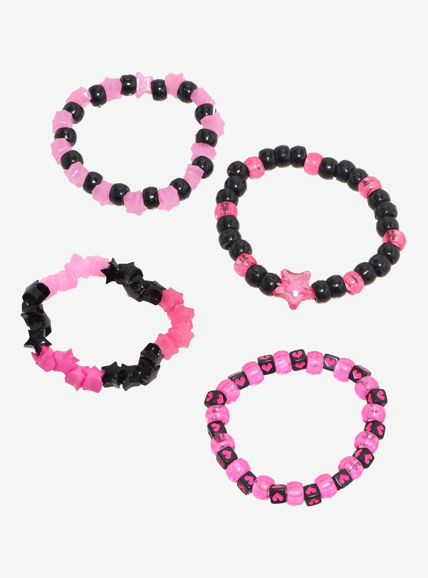 Pink & Black Star Bead Bracelet Set, , hi-res