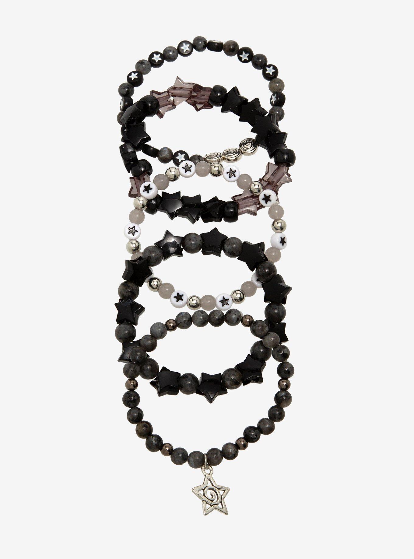 Social Collison Black & Grey Spiral Star Bead Bracelet Set, , hi-res